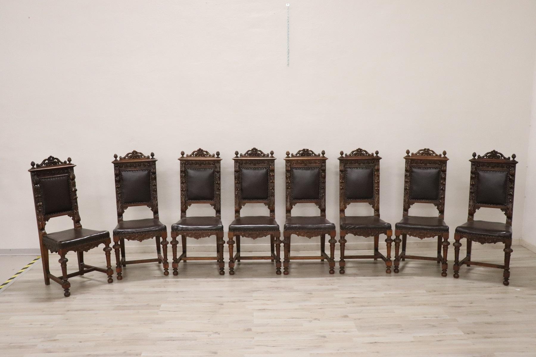19th Century Italian Renaissance Style Walnut Carved Dining Room Set 11 Pieces 7
