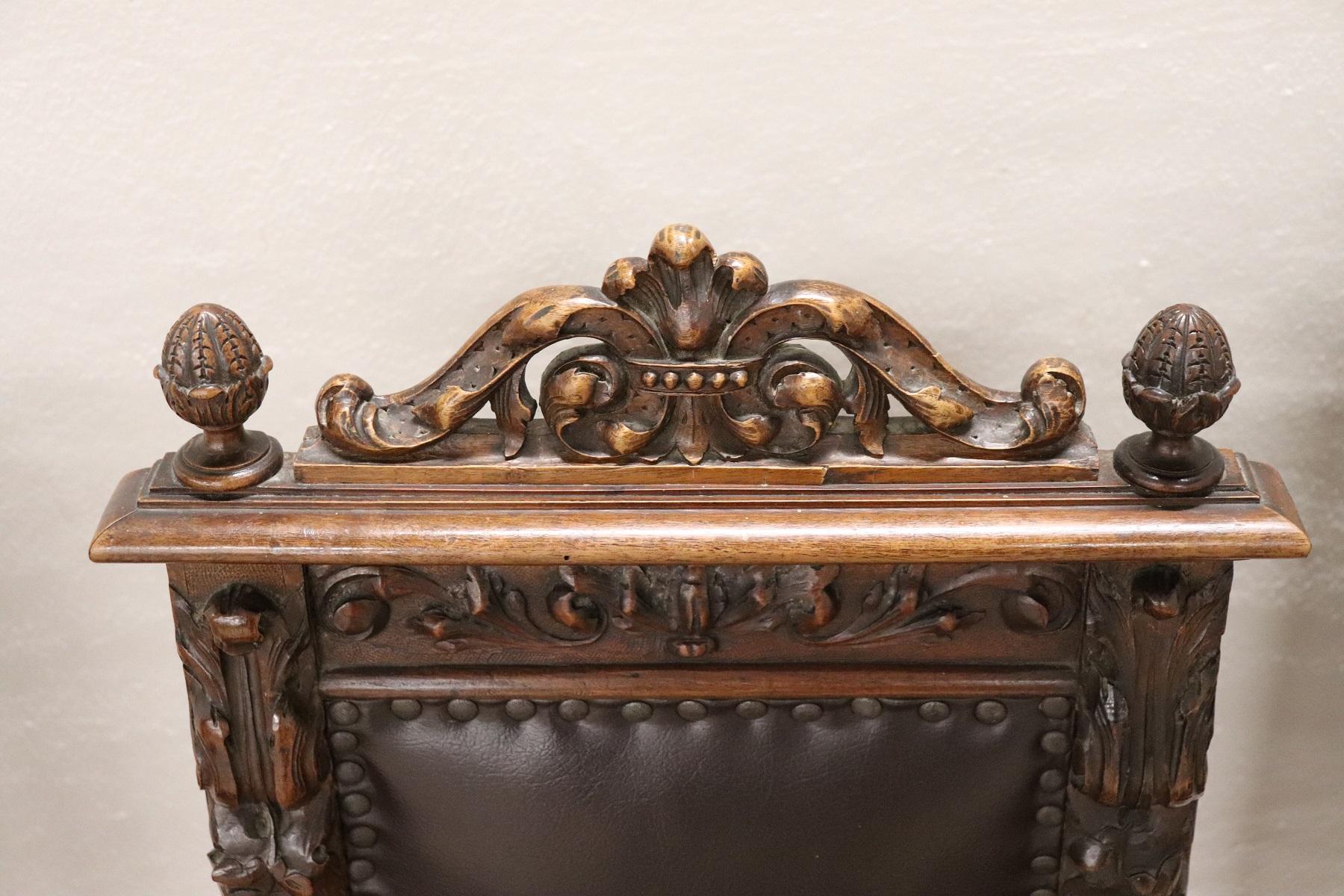 19th Century Italian Renaissance Style Walnut Carved Dining Room Set 11 Pieces 8