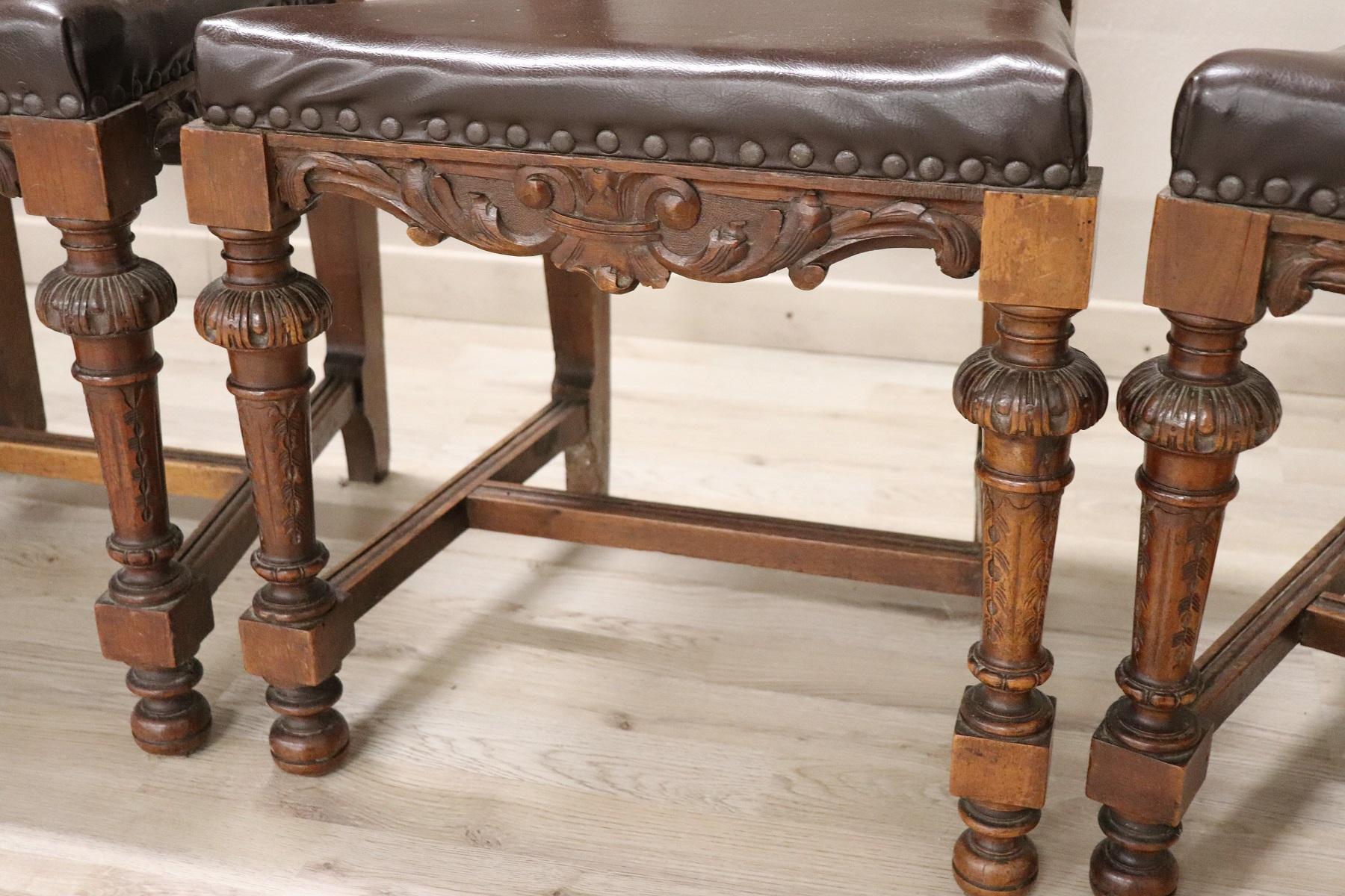 19th Century Italian Renaissance Style Walnut Carved Dining Room Set 11 Pieces 9