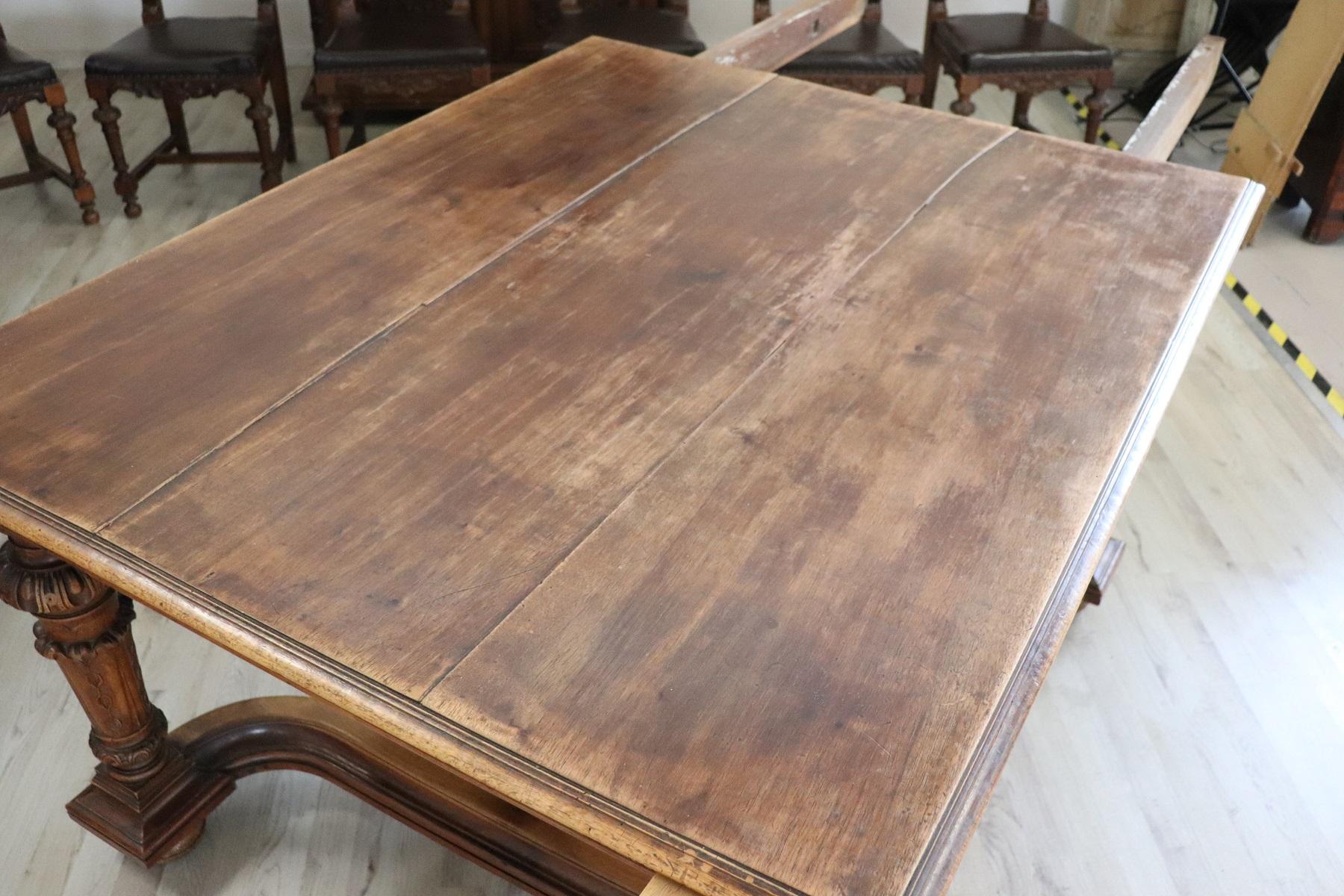 19th Century Italian Renaissance Style Walnut Carved Dining Room Set 11 Pieces 13