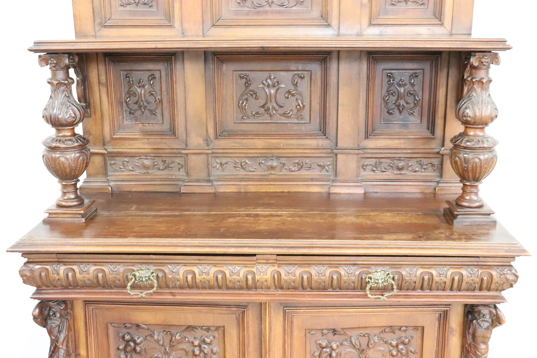 19th Century Italian Renaissance Style Walnut Carved Dining Room Set 11 Pieces 16