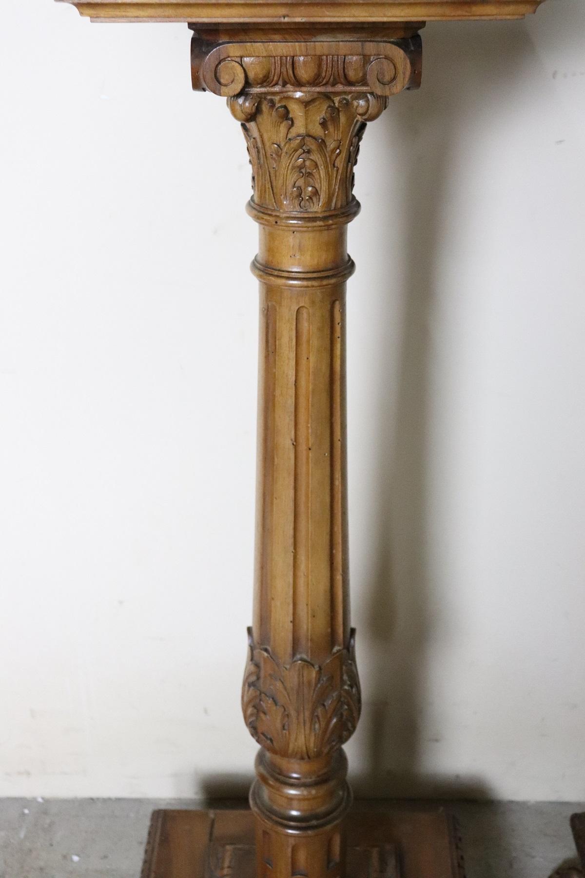 Late 19th Century 19th Century Italian Renaissance Style Walnut Carved Pair of Columns