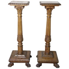 19th Century Italian Renaissance Style Walnut Carved Pair of Columns