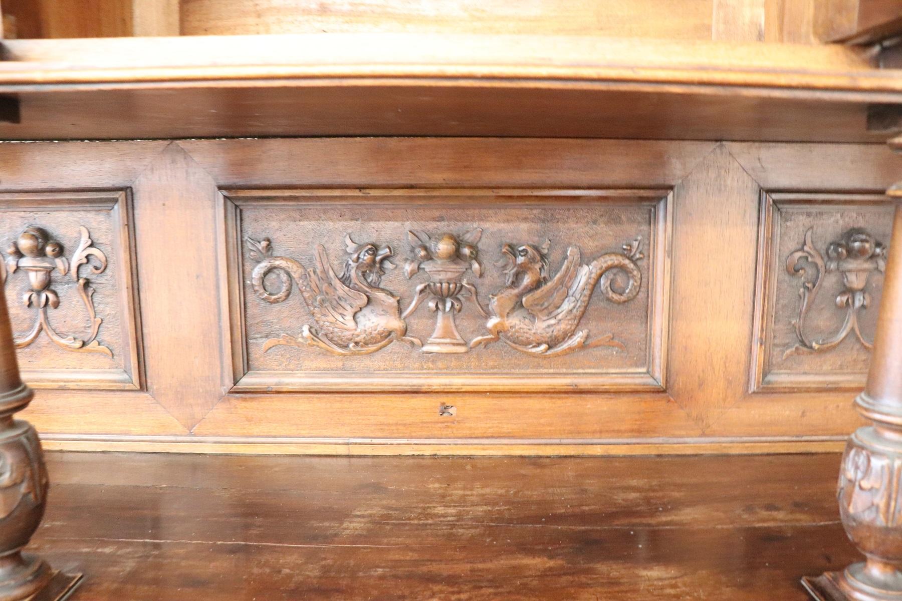 19th Century Italian Renaissance Style Walnut Carved Sideboard, Set of 2 For Sale 14