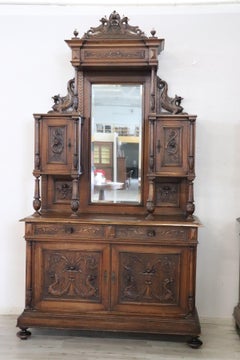 Credenza in stile rinascimentale italiano del XIX secolo in noce intagliato, set di 2