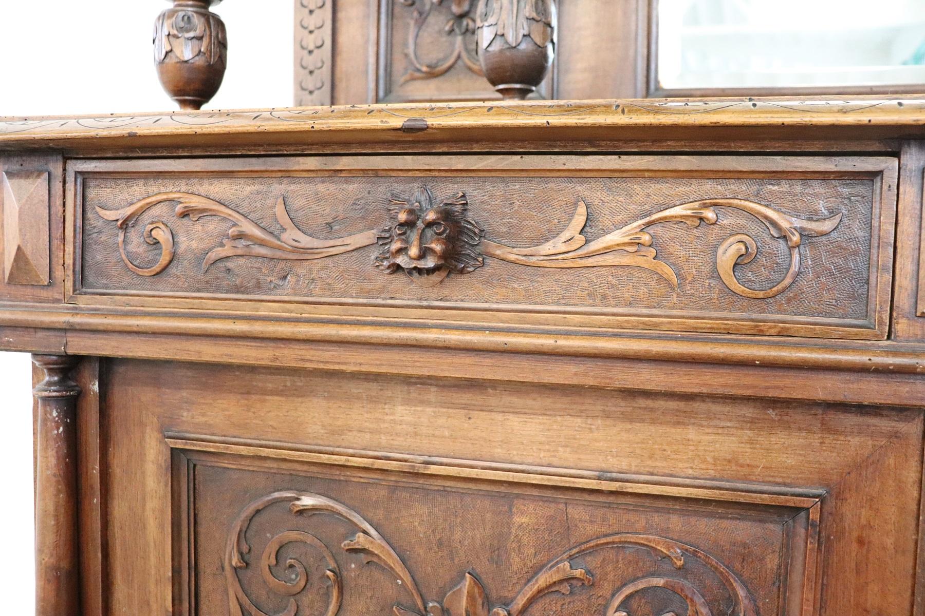 19th Century Italian Renaissance Style Walnut Carved Sideboard, Set of 2 For Sale 3