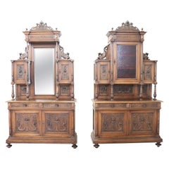 Antique 19th Century Italian Renaissance Style Walnut Carved Sideboard, Set of 2