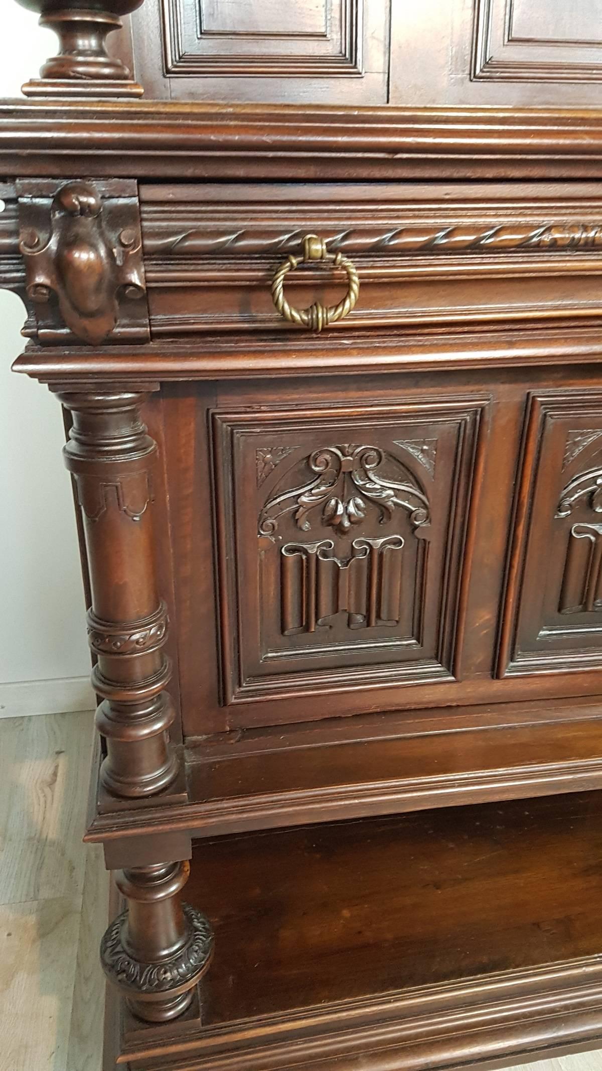 Late 19th Century 19th Century Italian Renaissance Style Walnut Carved Sideboards
