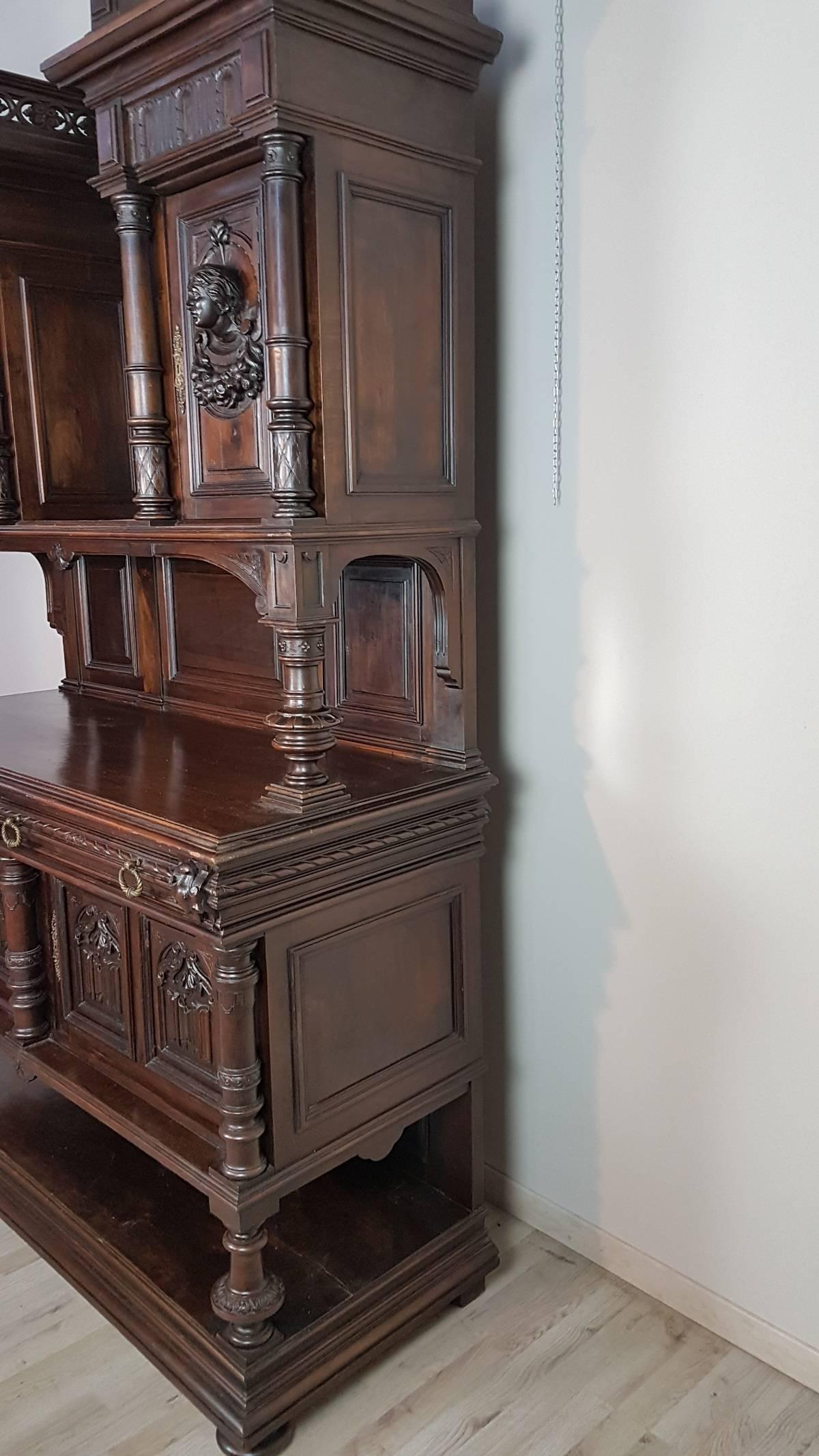 19th Century Italian Renaissance Style Walnut Carved Sideboards 2