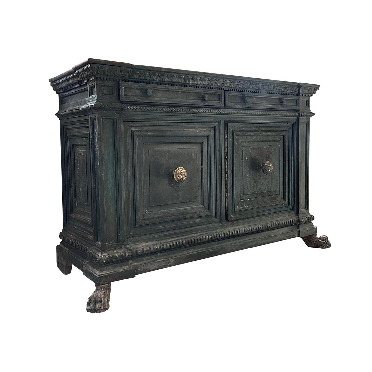 Hand-Carved 19th Century Italian Renaissance Style Walnut Commode - Antique Tuscan Credenza For Sale
