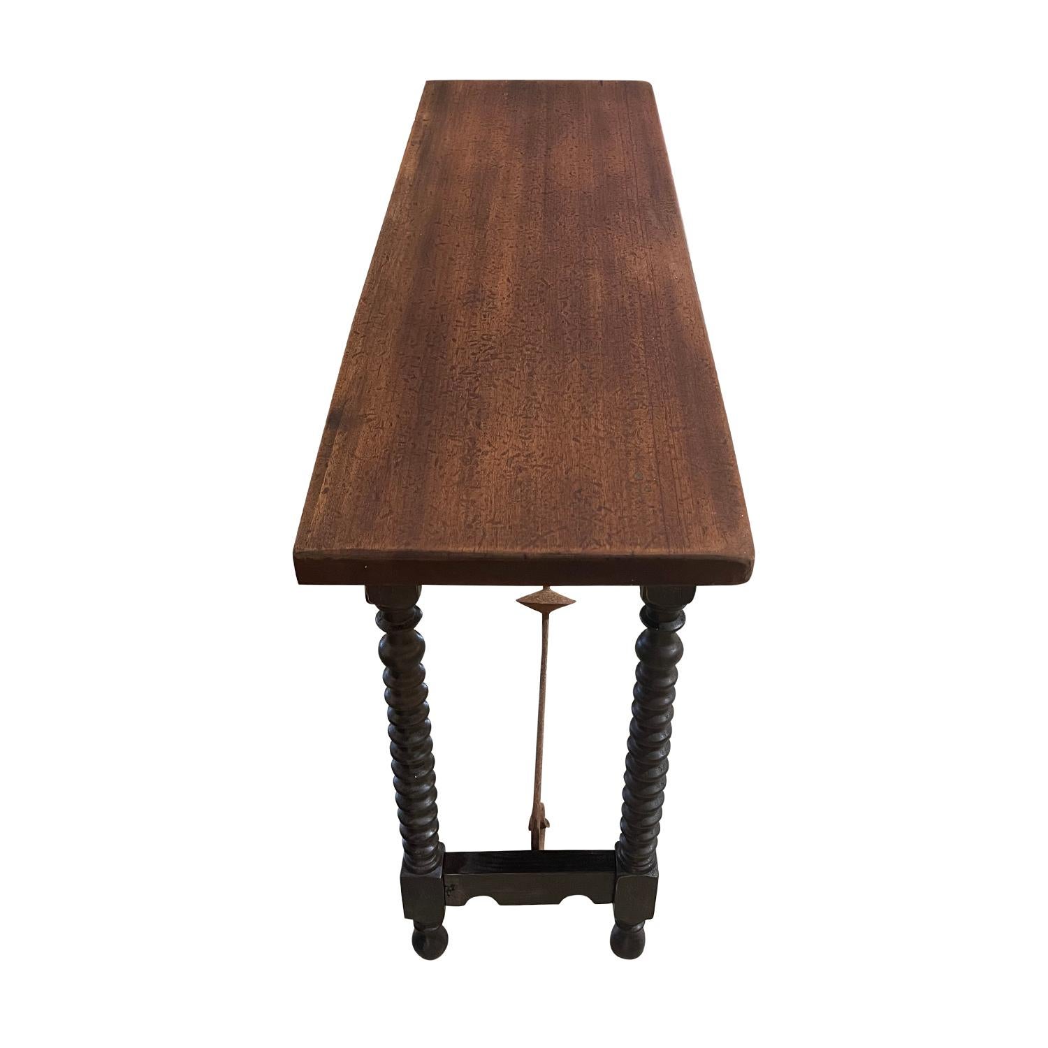 Metal 19th Century Italian Renaissance Style Walnut Console Table, Antique End Table For Sale
