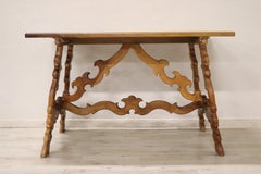 19th Century Italian Renaissance Style Walnut Desk or Side Table with Lyre Legs