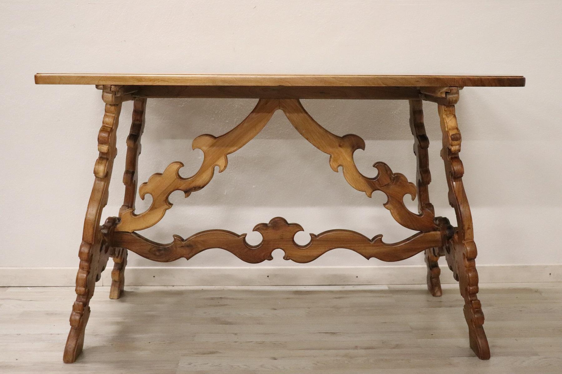 19th Century Italian Renaissance Style Walnut Desk or Side Table with Lyre Legs 2