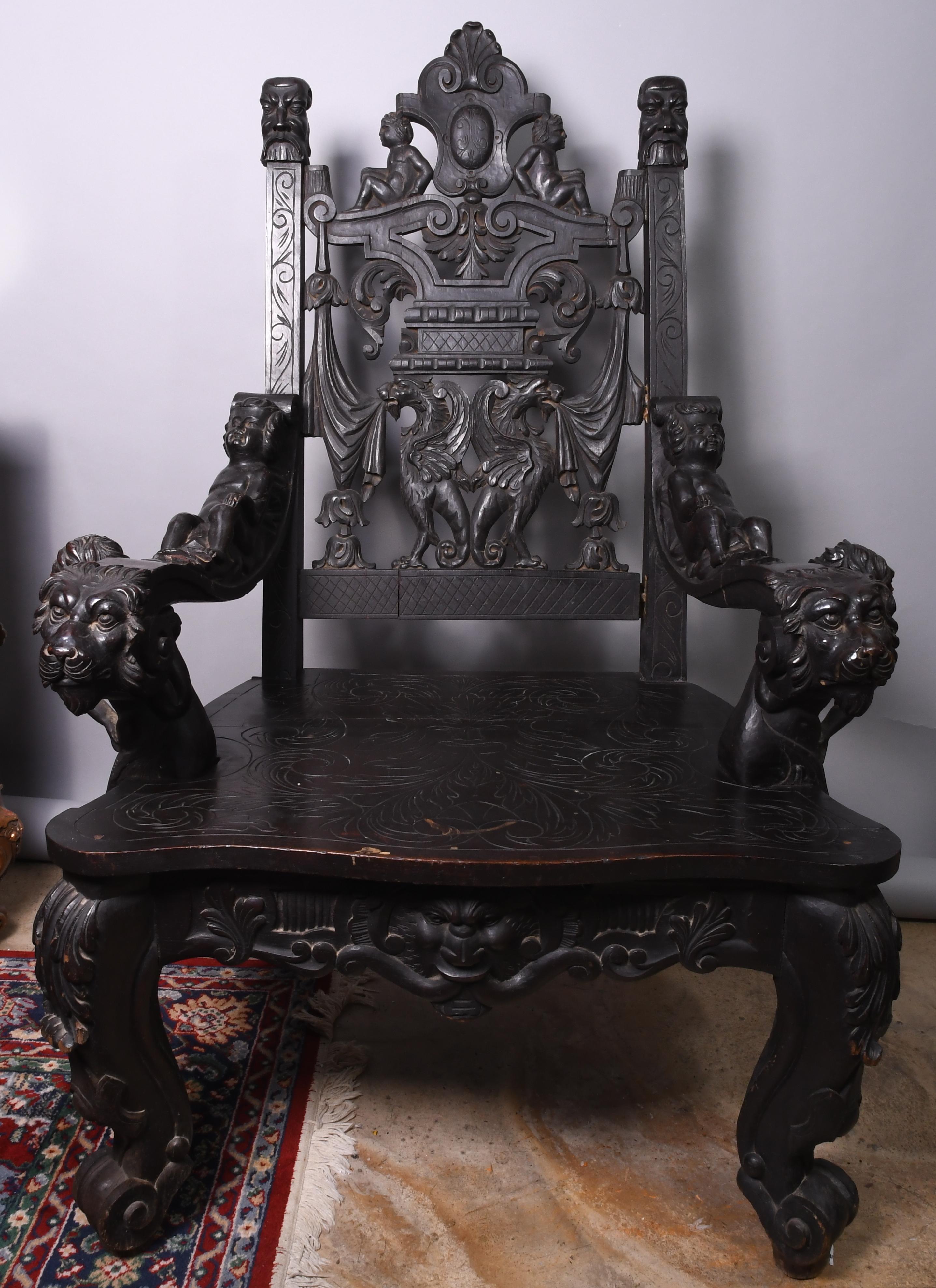 19th Century Italian Renaissance Style Wood Throne For Sale 4