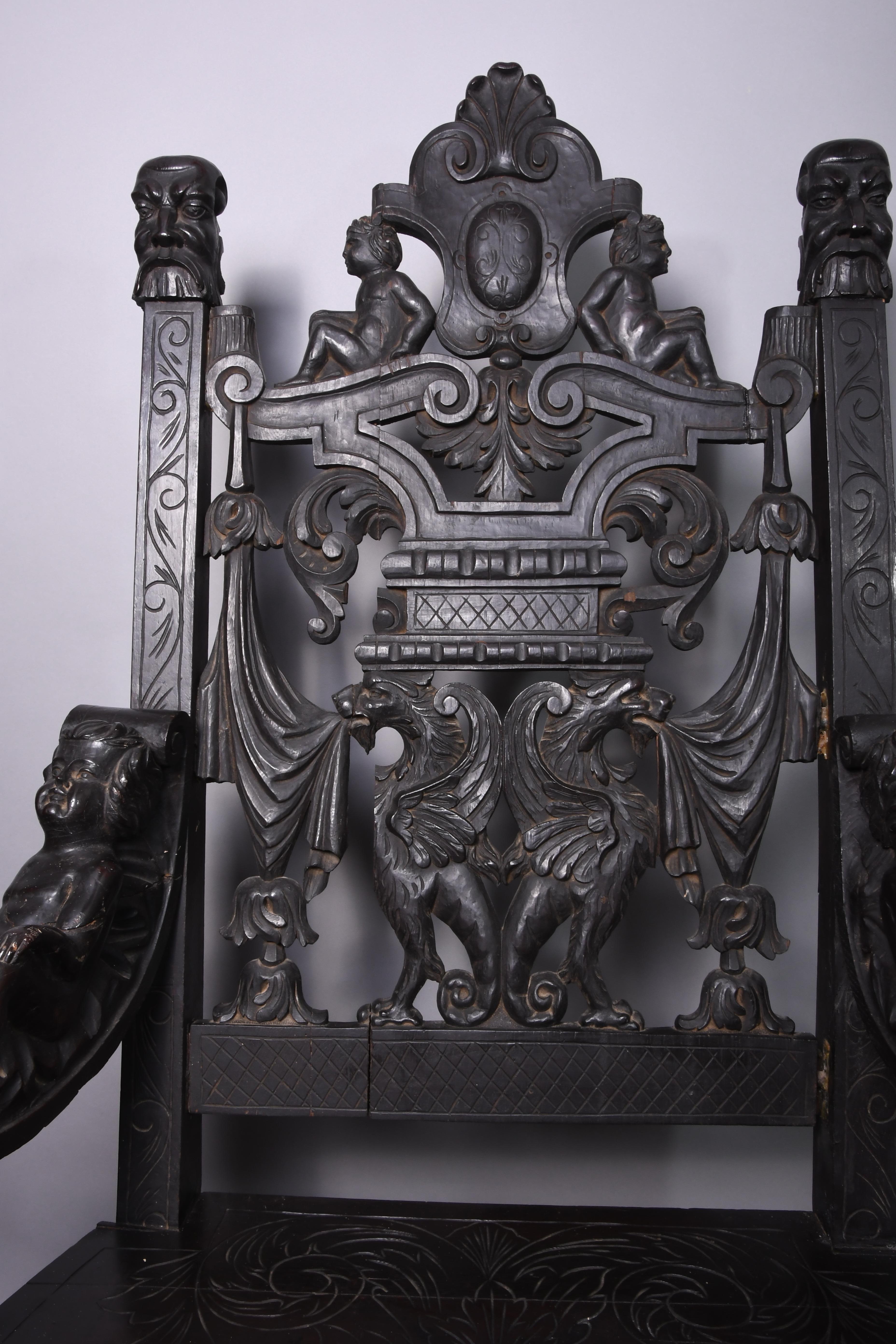 Carved 19th Century Italian Renaissance Style Wood Throne For Sale