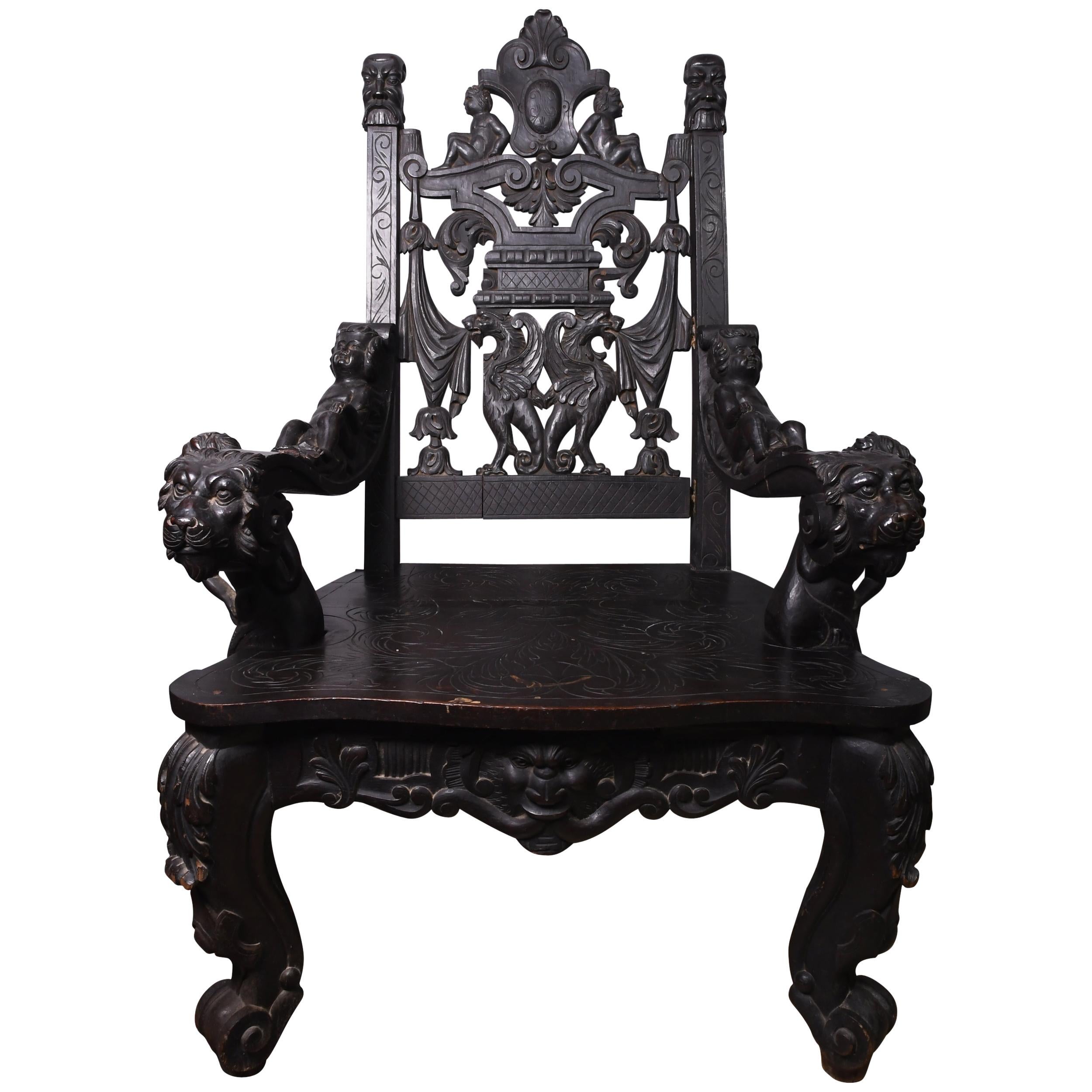 19th Century Italian Renaissance Style Wood Throne For Sale