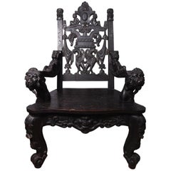 Antique 19th Century Italian Renaissance Style Wood Throne