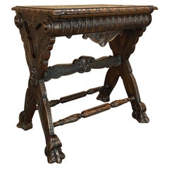 19th Century Italian Renaissance Walnut Leather Top End Table