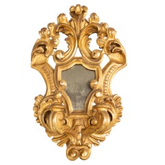 Antique 19th Century Italian Rococo Carved Giltwood Mirror Wall Sconce