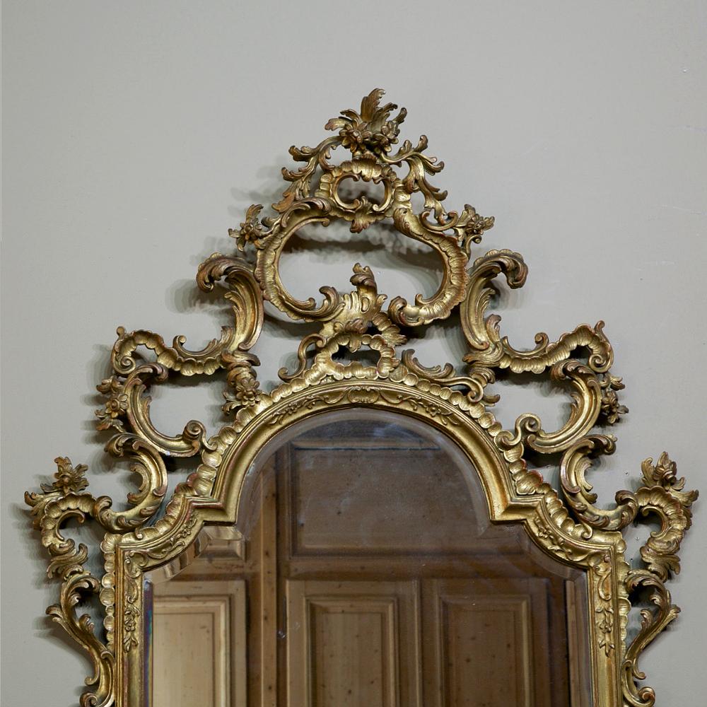 Hand-Carved 19th Century Italian Rococo Hand Carved Giltwood Mirror