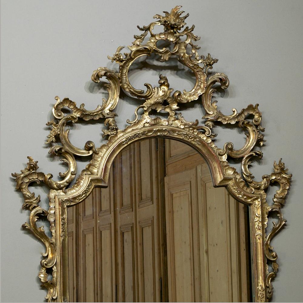 19th Century Italian Rococo Hand Carved Giltwood Mirror 1