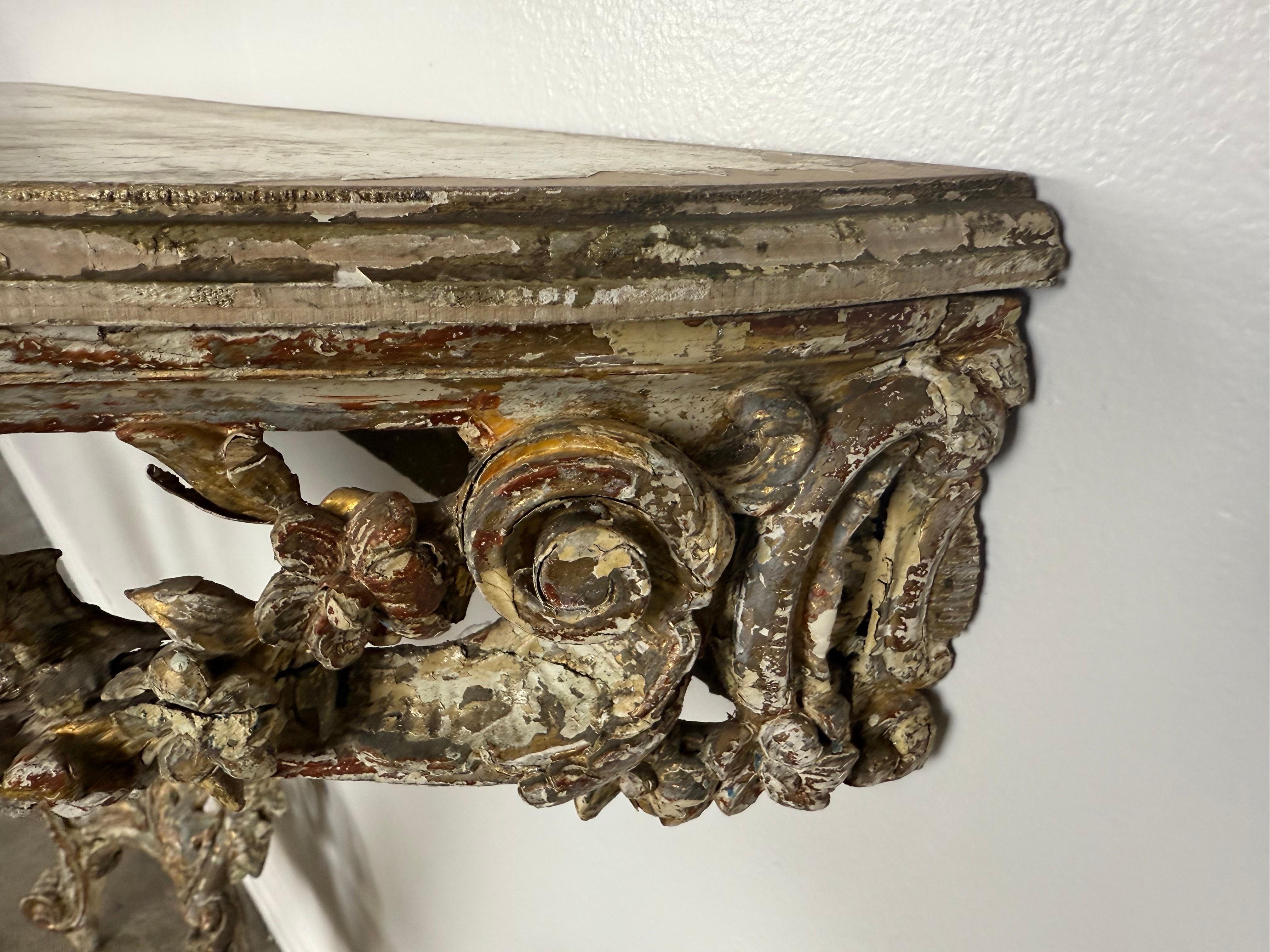 19th-Century Italian Rococo Painted and Giltwood Console Table For Sale 8