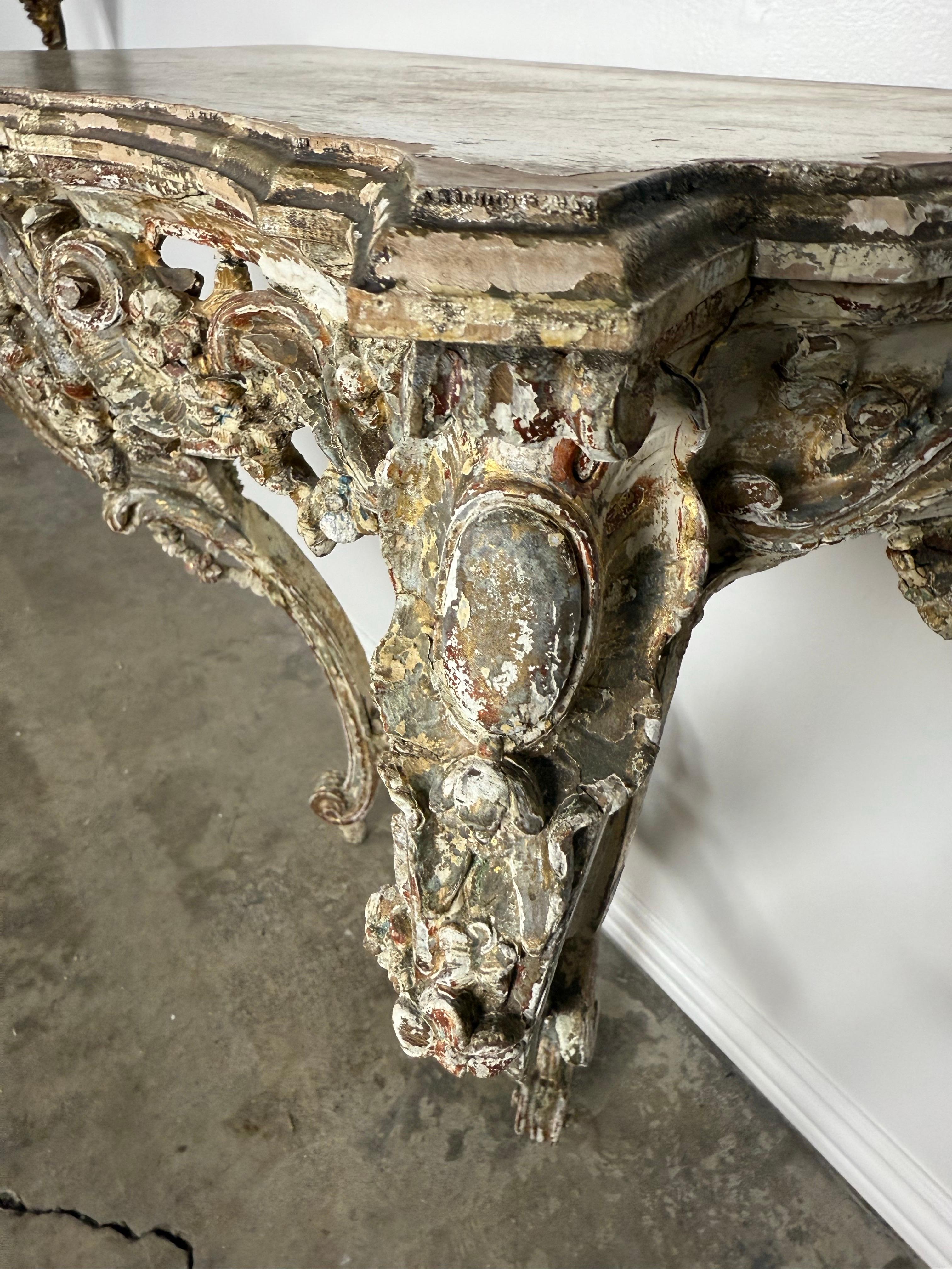 19th-Century Italian Rococo Painted and Giltwood Console Table For Sale 9