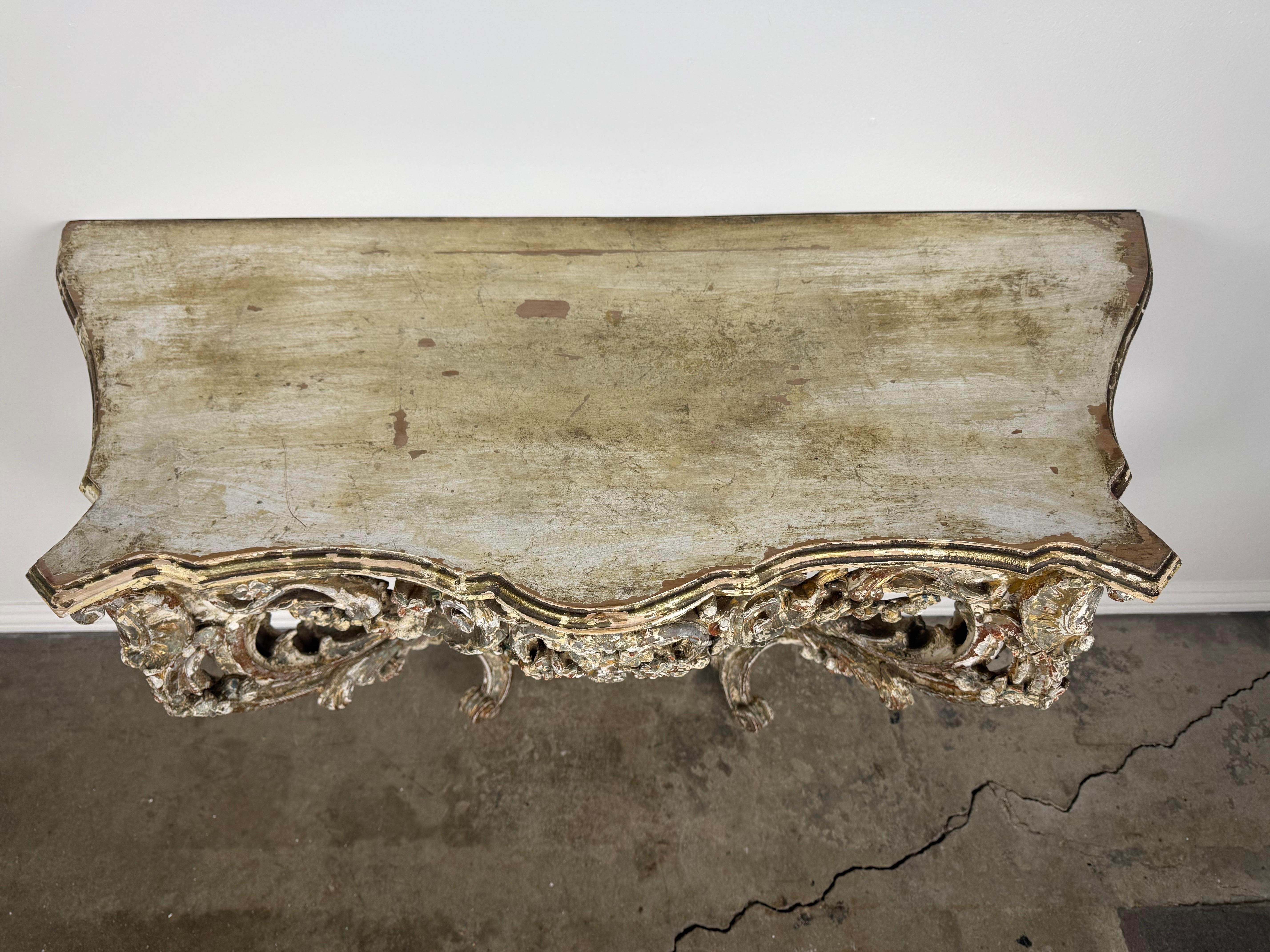 19th-Century Italian Rococo Painted and Giltwood Console Table For Sale 11