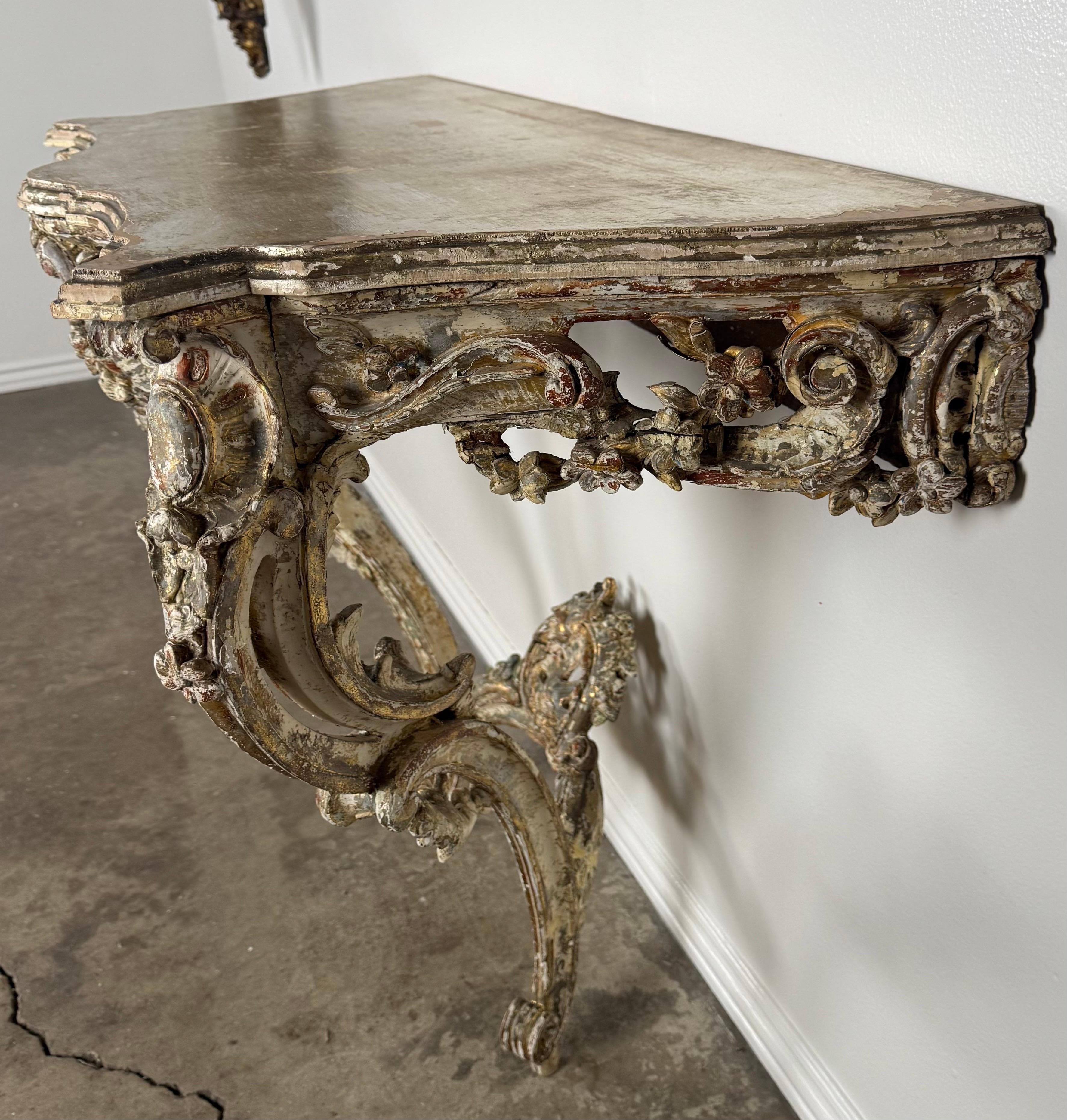19th-Century Italian Rococo Painted and Giltwood Console Table For Sale 13
