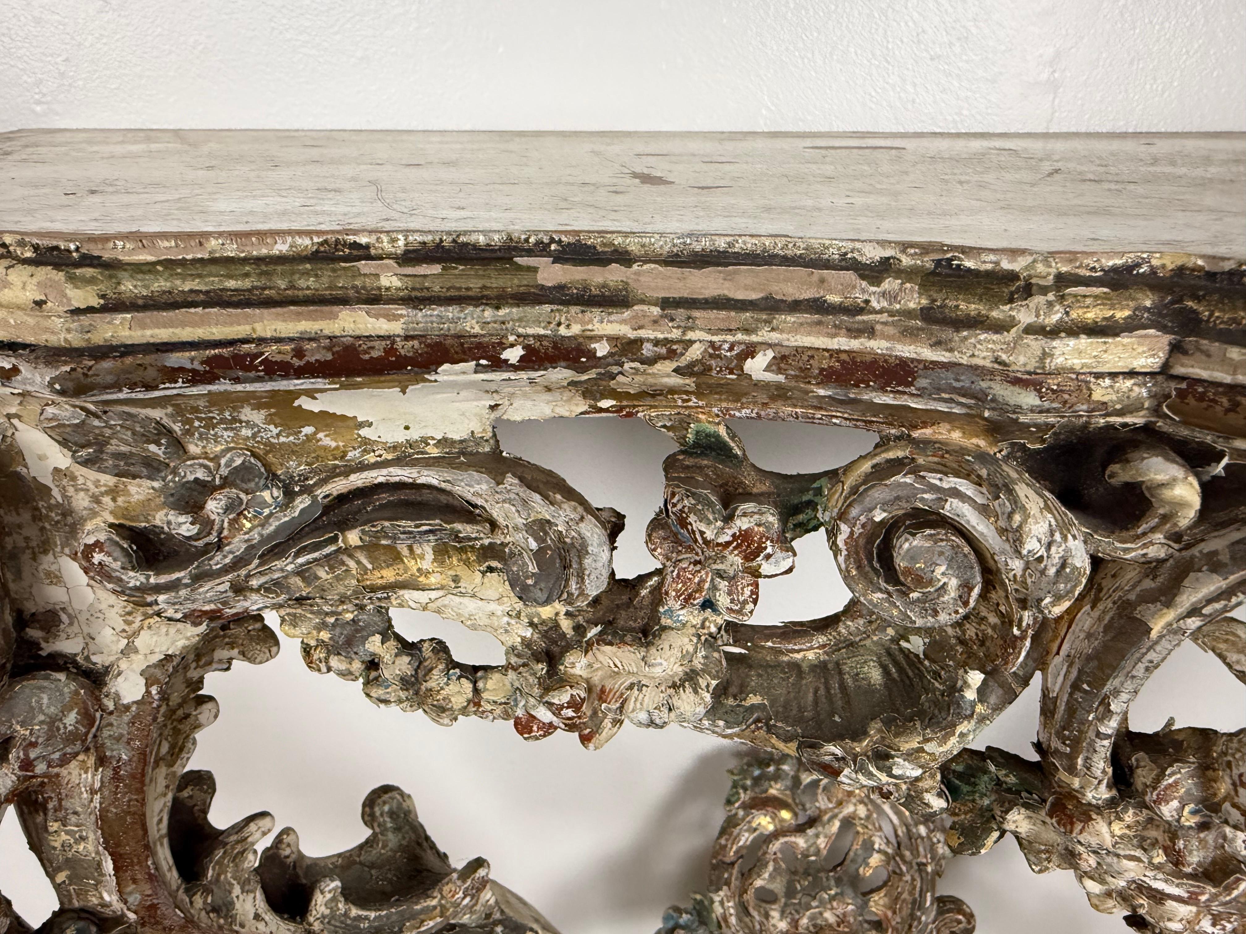 Wood 19th-Century Italian Rococo Painted and Giltwood Console Table For Sale