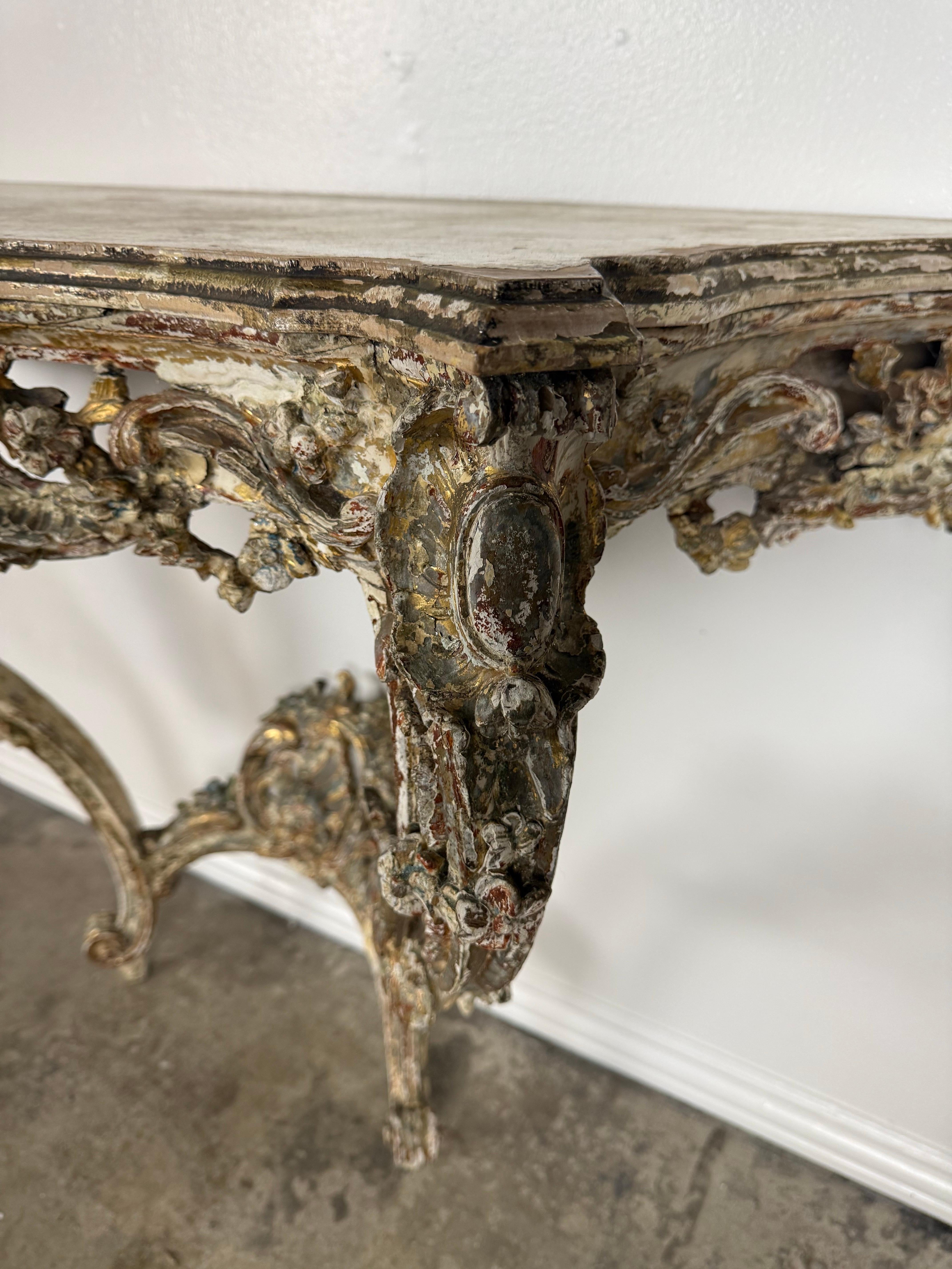 19th-Century Italian Rococo Painted and Giltwood Console Table For Sale 2