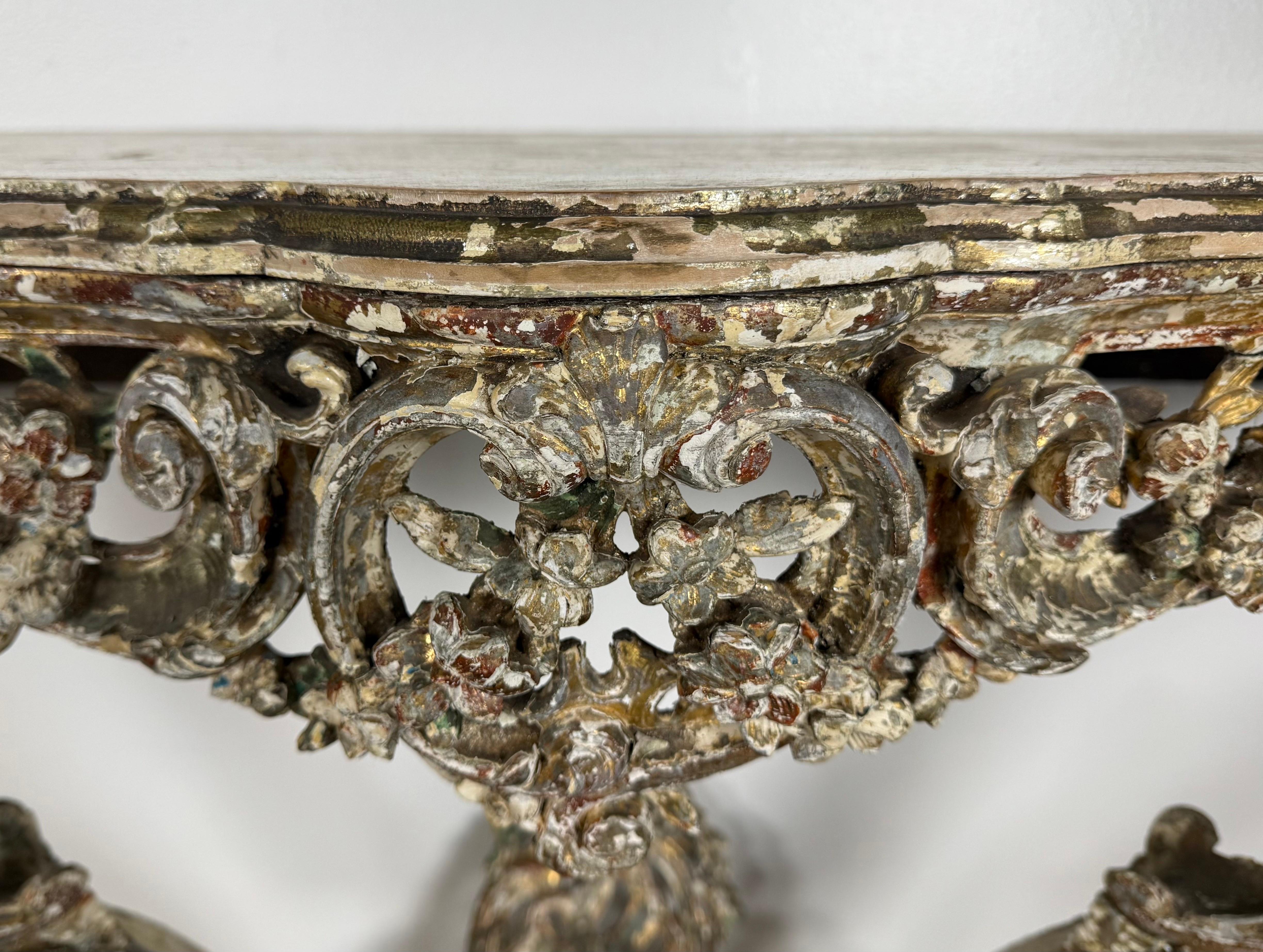 19th-Century Italian Rococo Painted and Giltwood Console Table For Sale 3