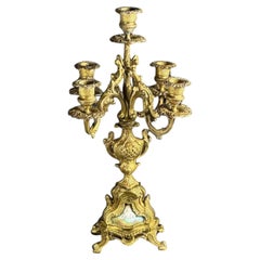 19th Century Italian Rococo Revival Five-Light Gilt Brass Candelabrum - 9.4 in