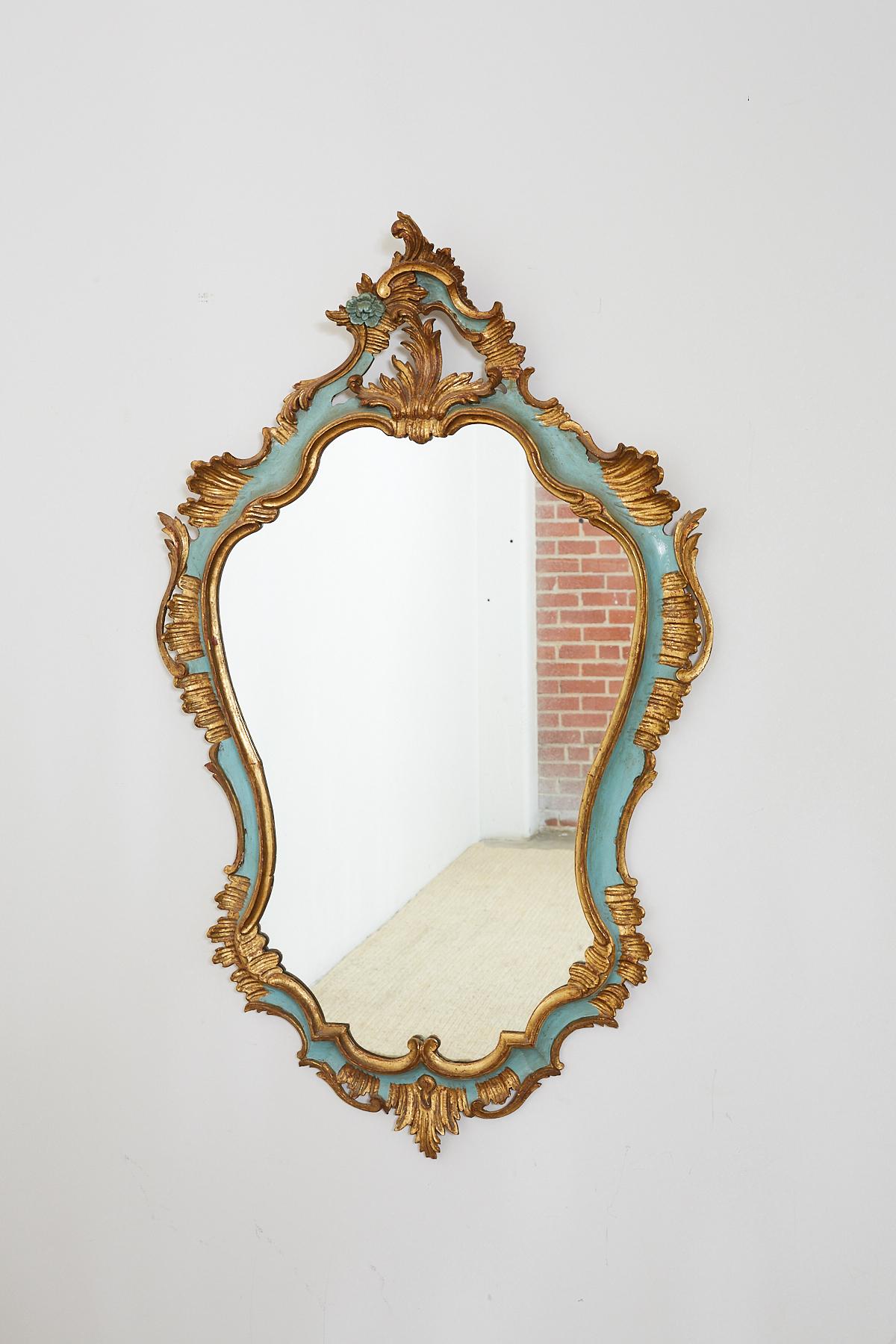 Hand-Carved 19th Century Italian Rococo Style Cartouche Mirror