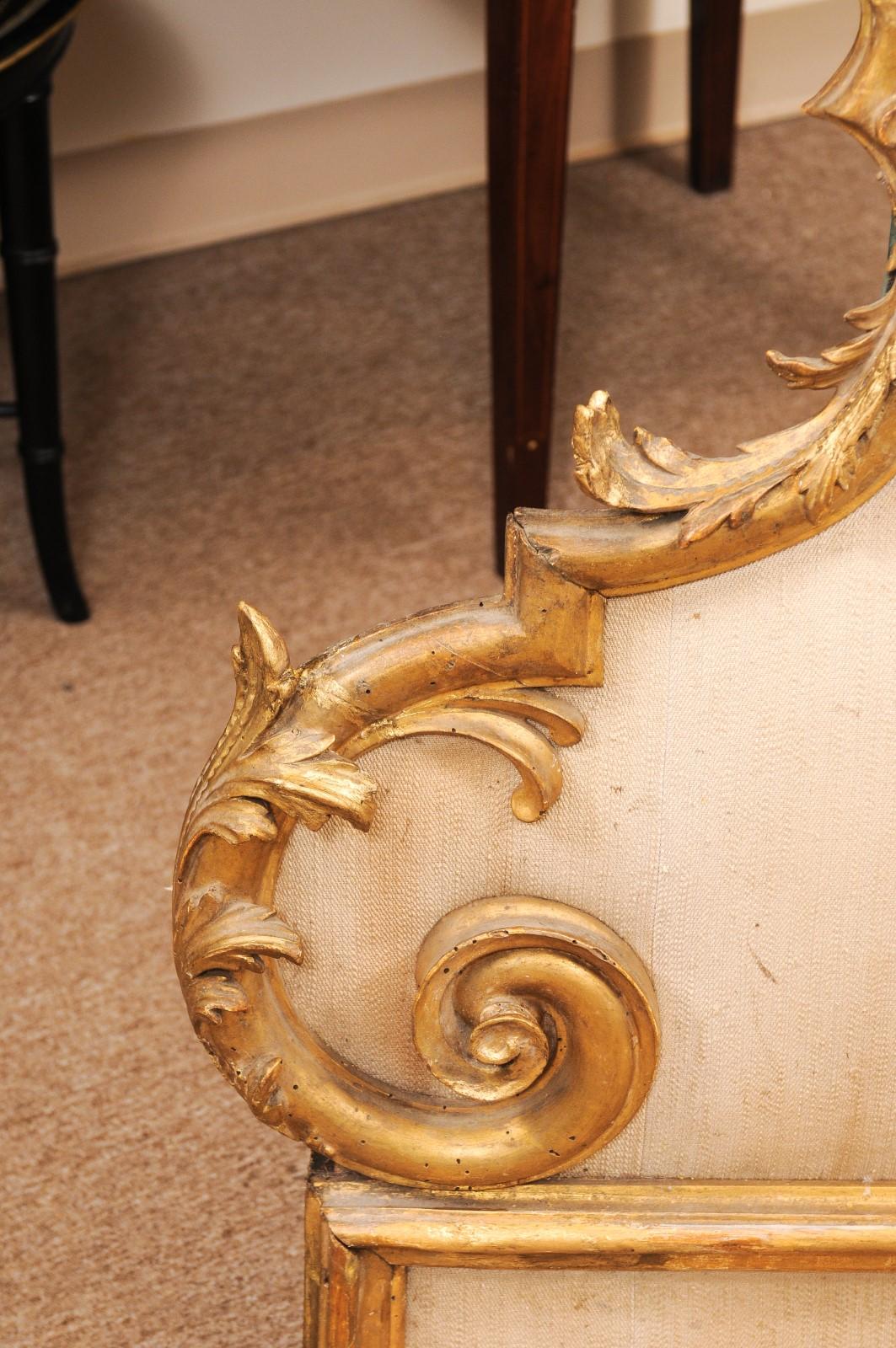 19th Century Italian Rococo Style Carved Giltwood Headboard with Linen Upholster For Sale 9
