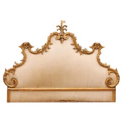 19th Century Italian Rococo Style Carved Giltwood Headboard with Linen Upholster