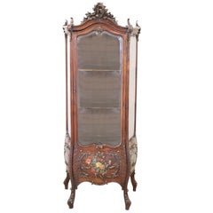 19th Century Italian Rococo Style Carved Walnut Vitrine with Painted Decoration