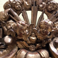 19th Century Italian Gilt Wood Mirror Cherubs Carving Rococo Style