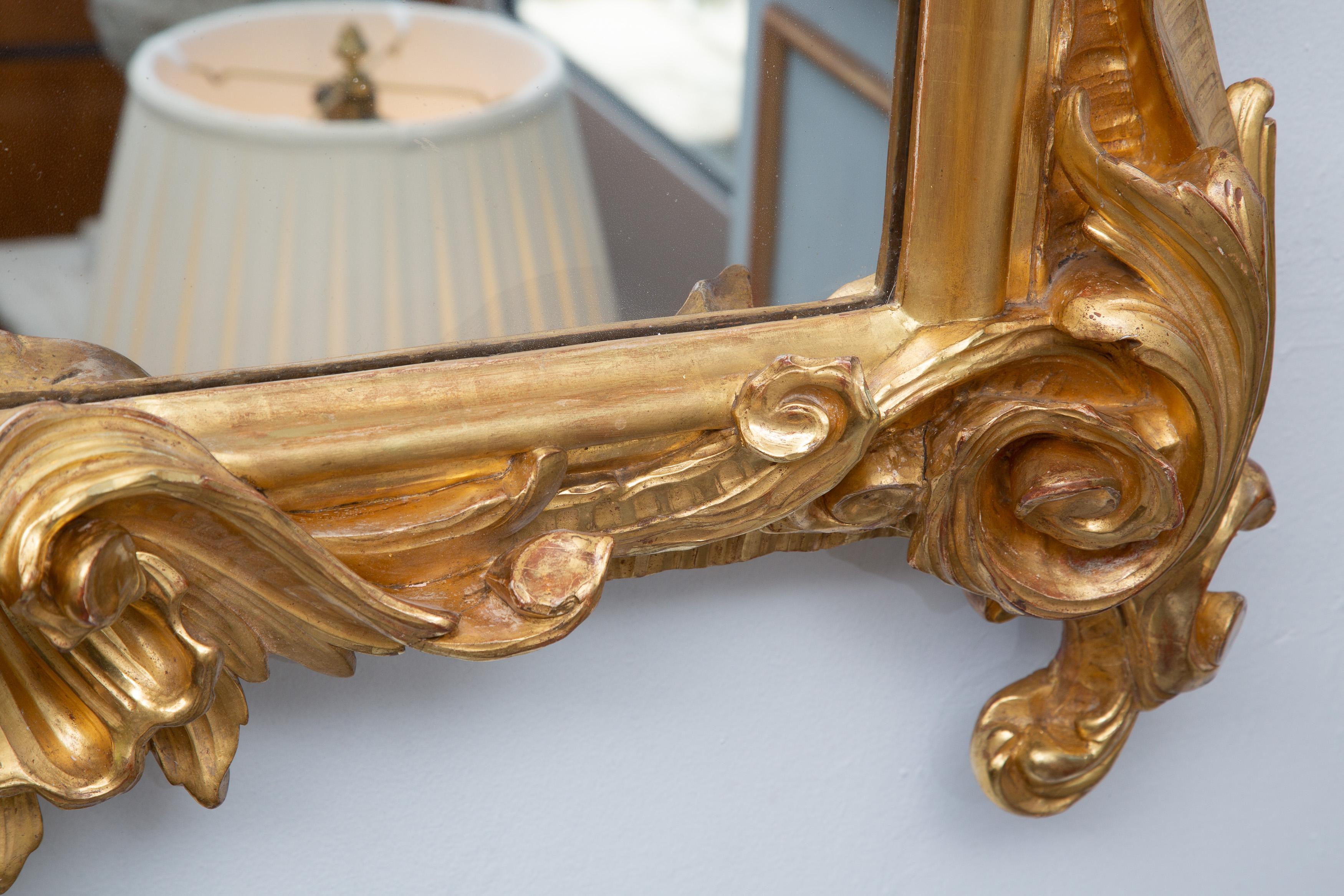 Hand-Carved 19th Century Italian Rococo Style Giltwood Mirror