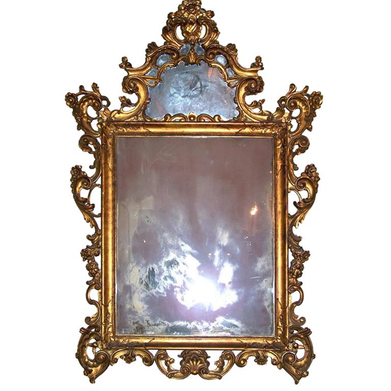 19th Century Italian Rococo Style Giltwood Mirror