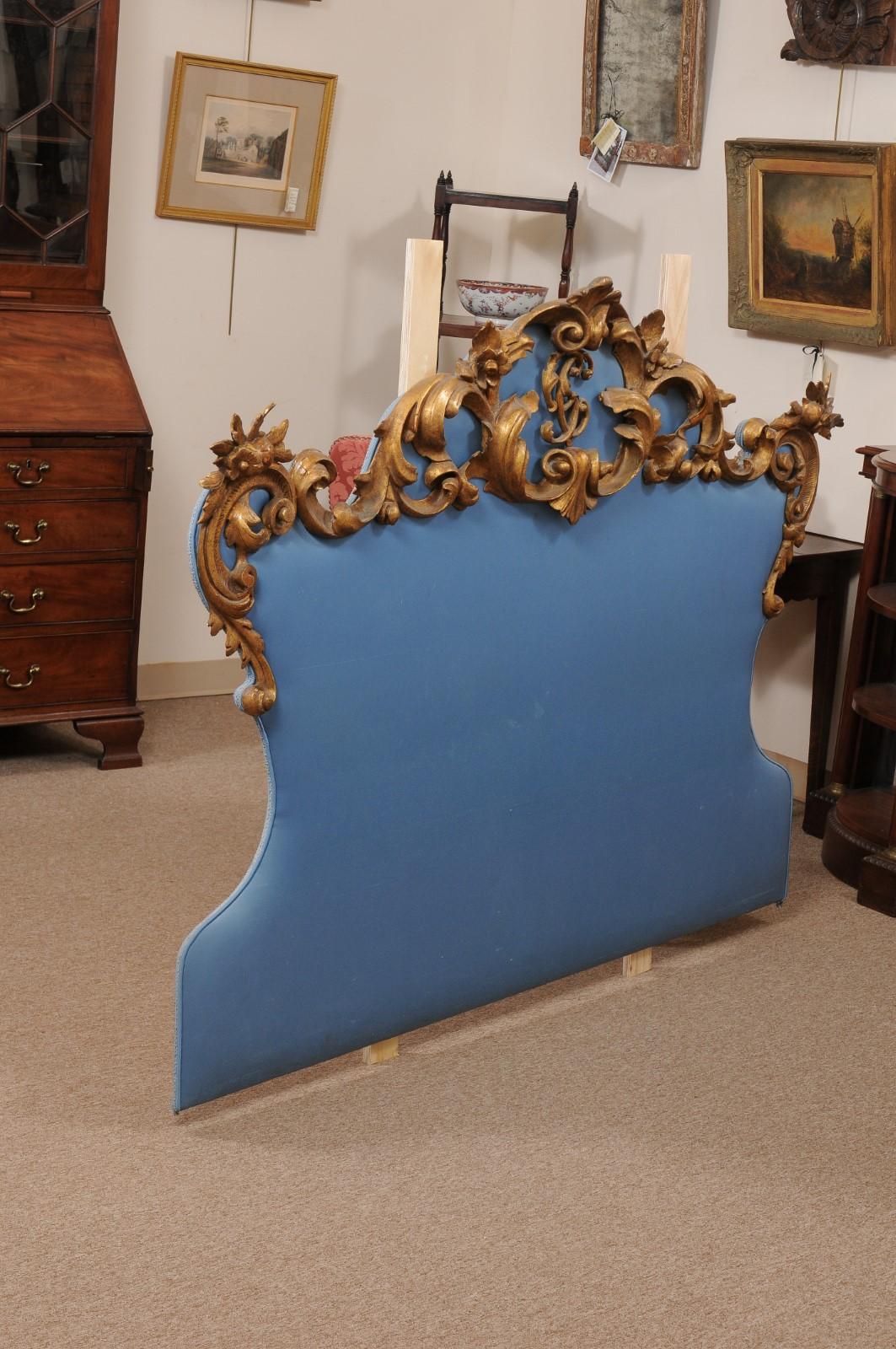 19th Century Italian Rococo Style Giltwood & Upholstered Headboard 4
