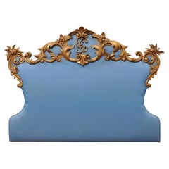 19th Century Italian Rococo Style Giltwood & Upholstered Headboard