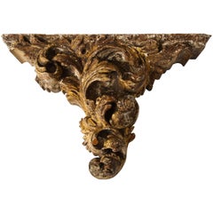 19th Century Italian Rococo Style Hand-Carved Giltwood Bracket