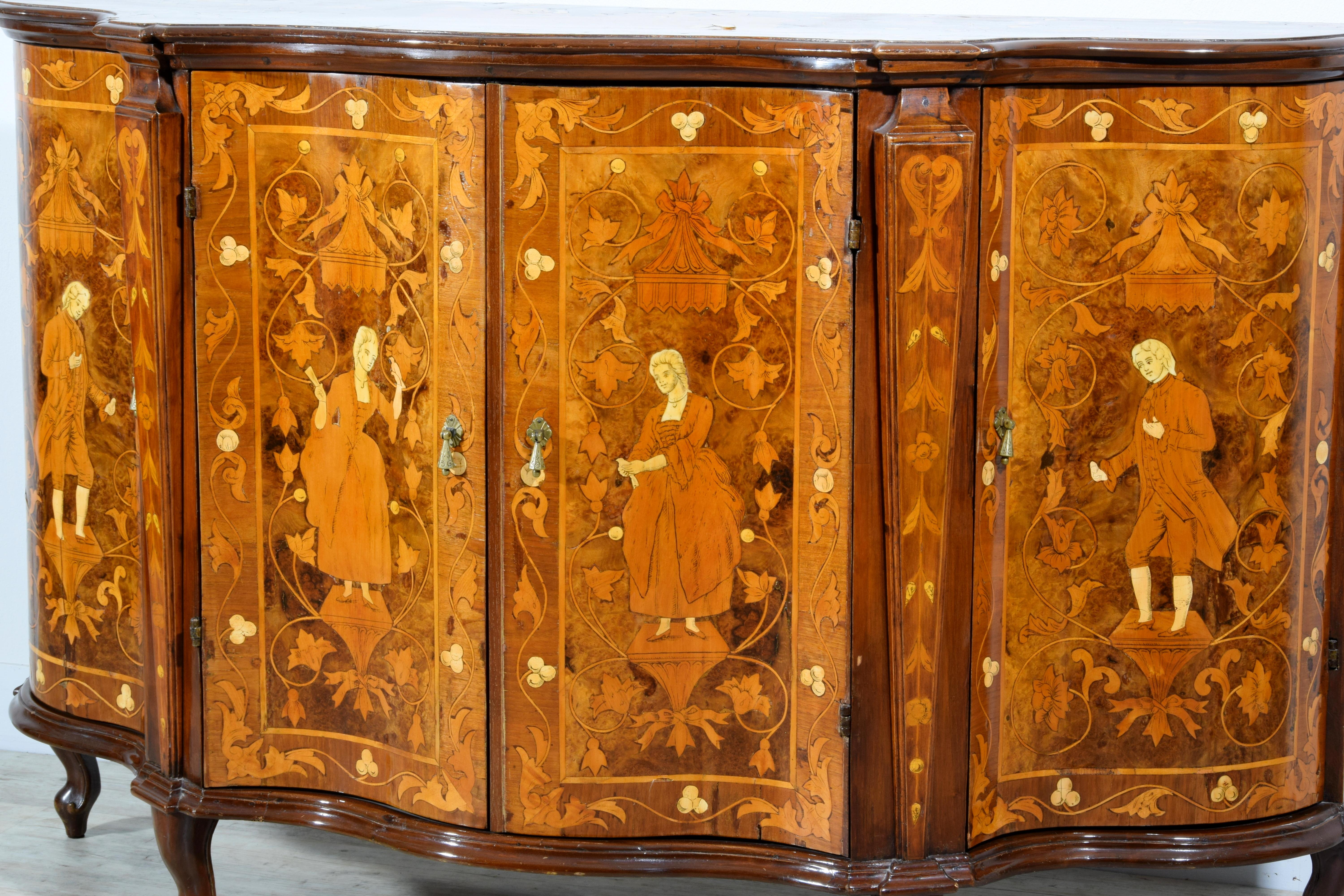 19th Century, Italian Rococo Style Inlay Wood Sideboard For Sale 8