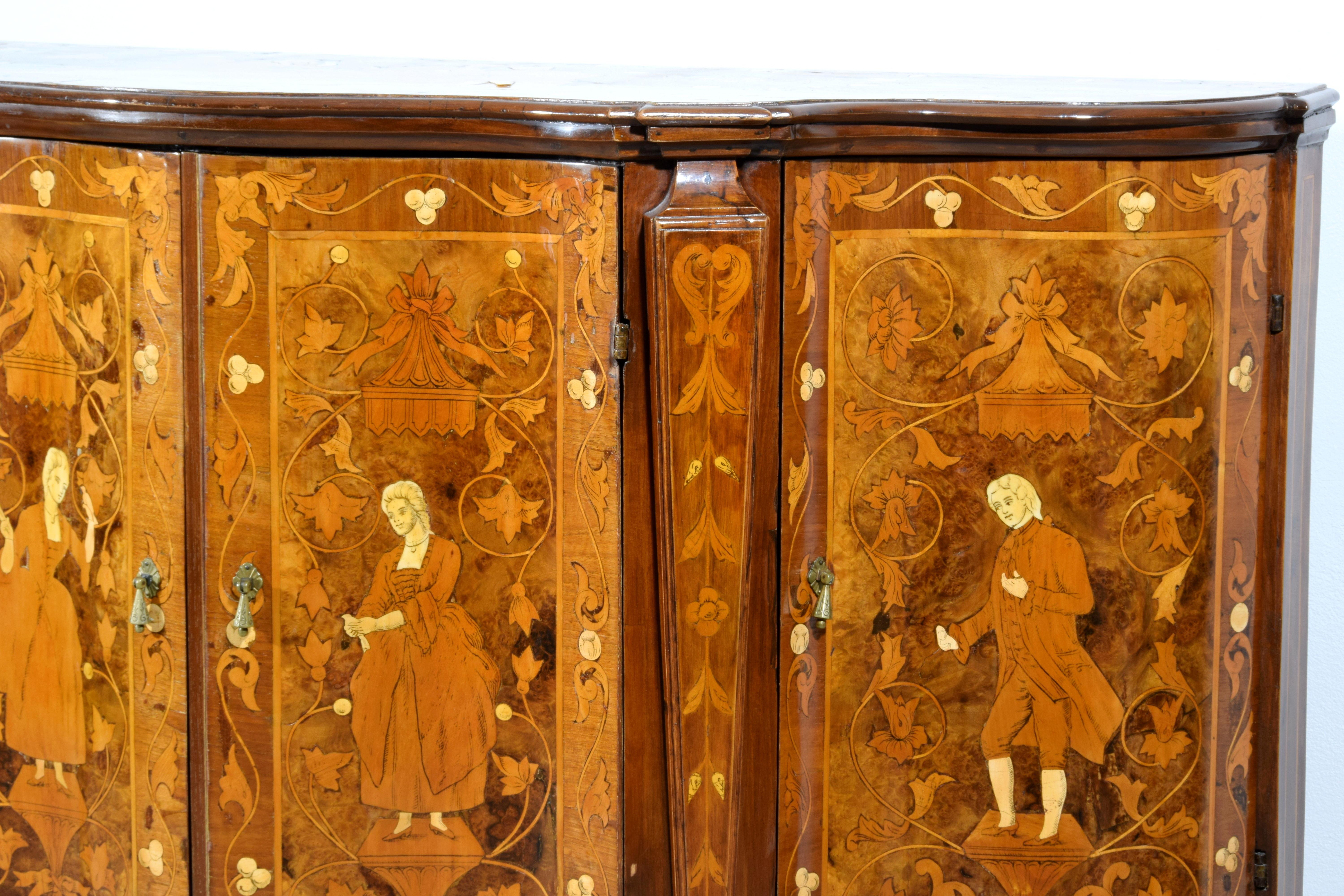 19th Century, Italian Rococo Style Inlay Wood Sideboard For Sale 12