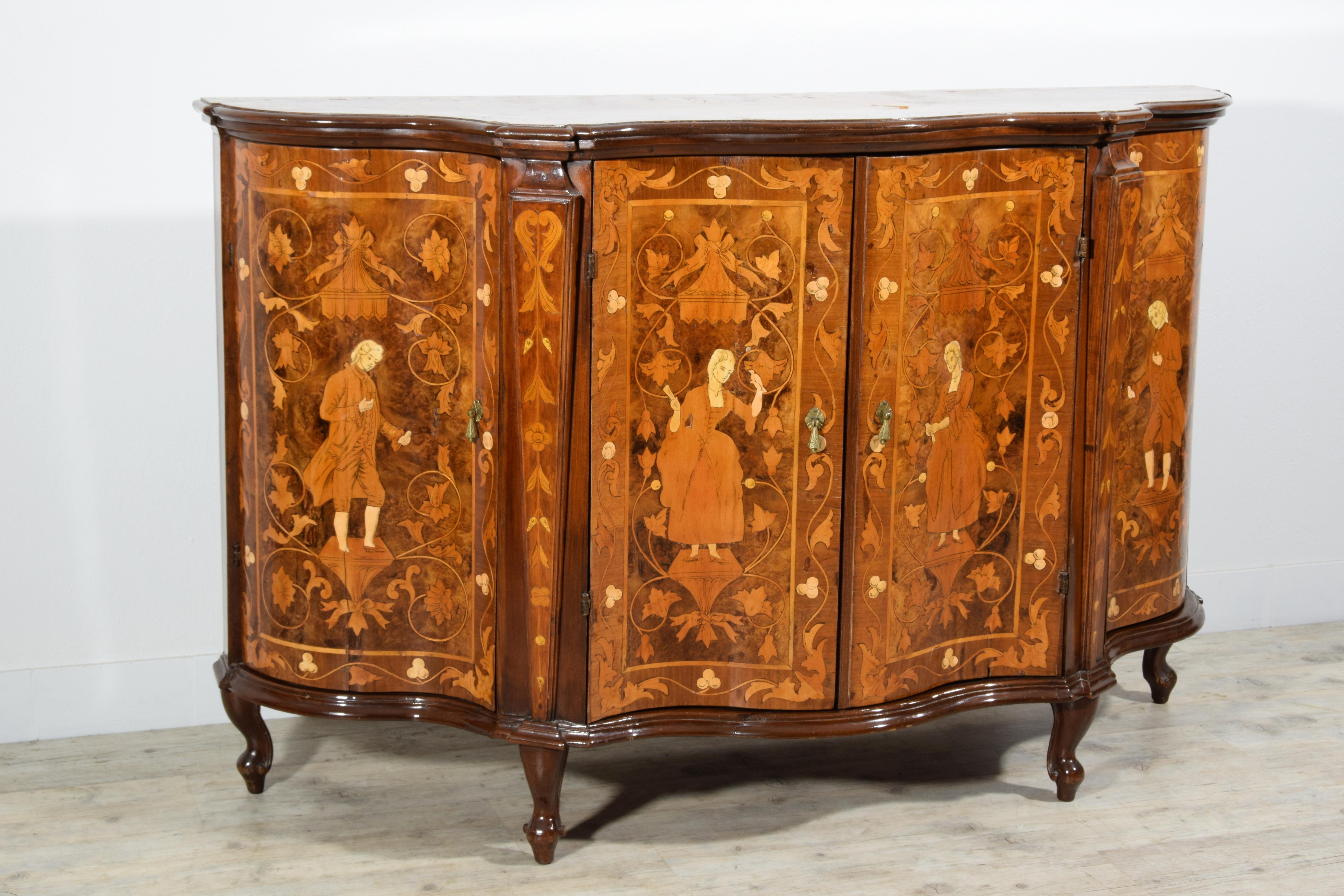 19th Century, Italian Rococo Style Inlay Wood Sideboard For Sale 13