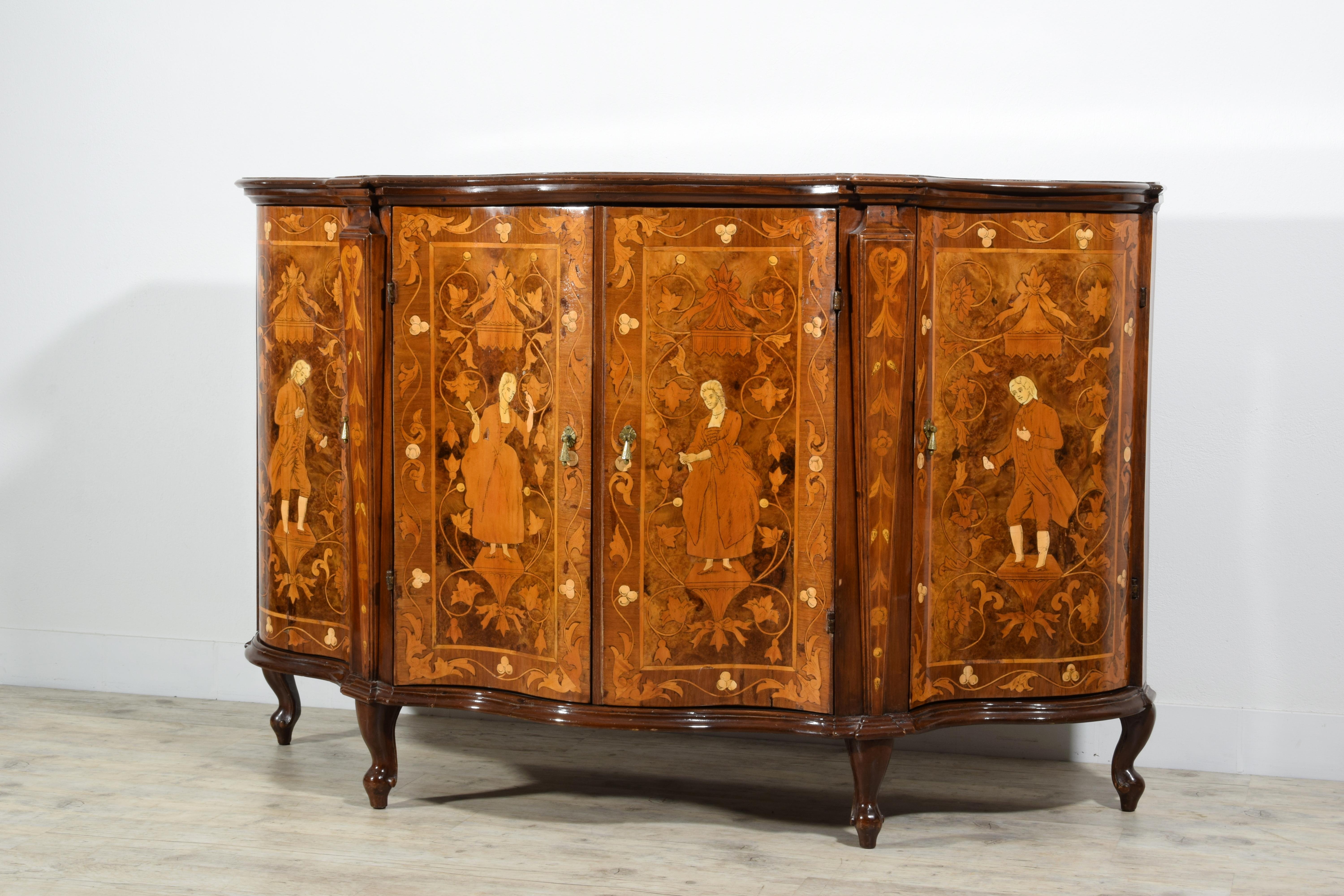 19th Century, Italian Rococo Style Inlay Wood Sideboard For Sale 14