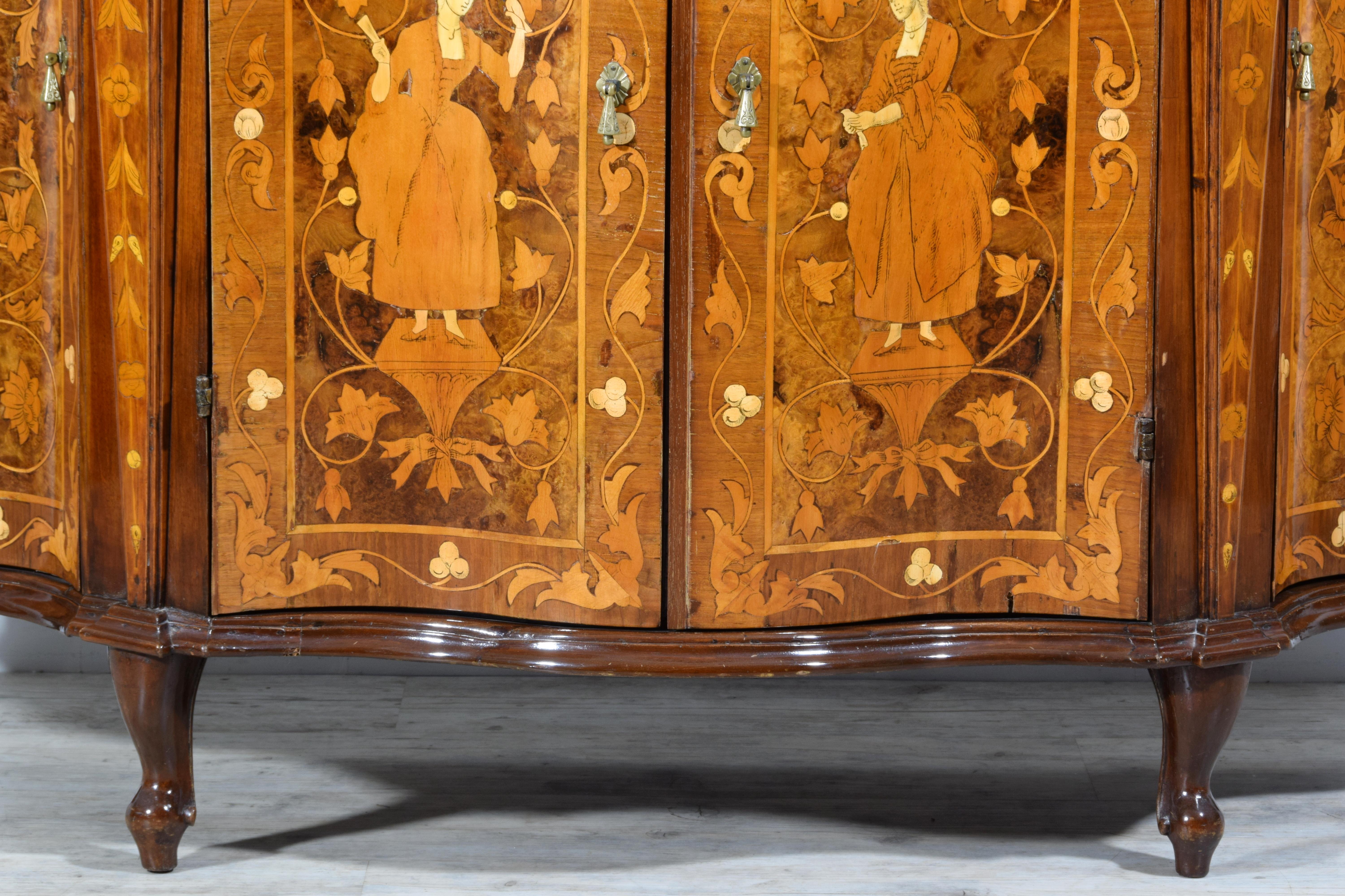 19th Century, Italian Rococo Style Inlay Wood Sideboard For Sale 16