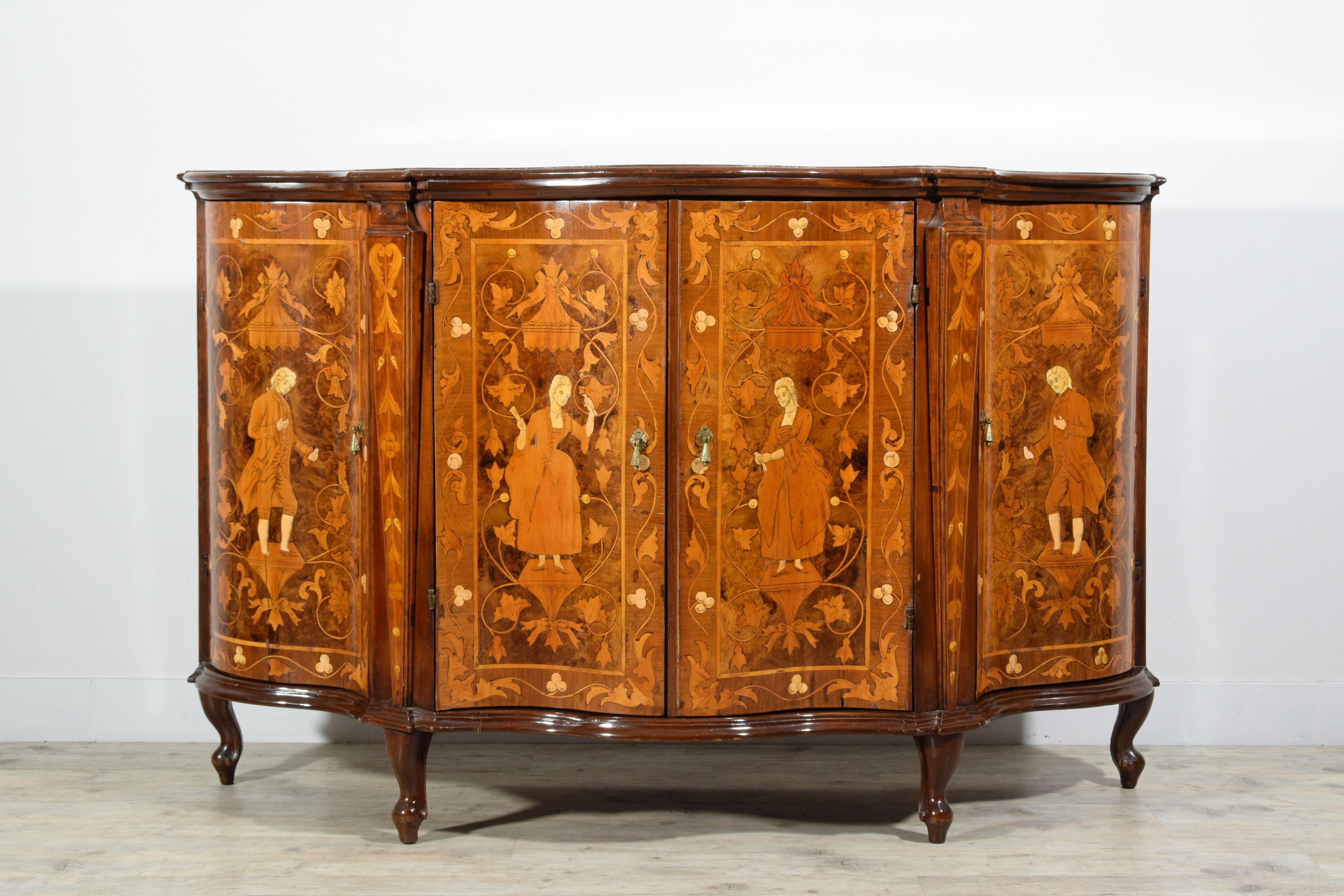 19th Century, Italian Rococo Style Inlay Wood Sideboard For Sale 18