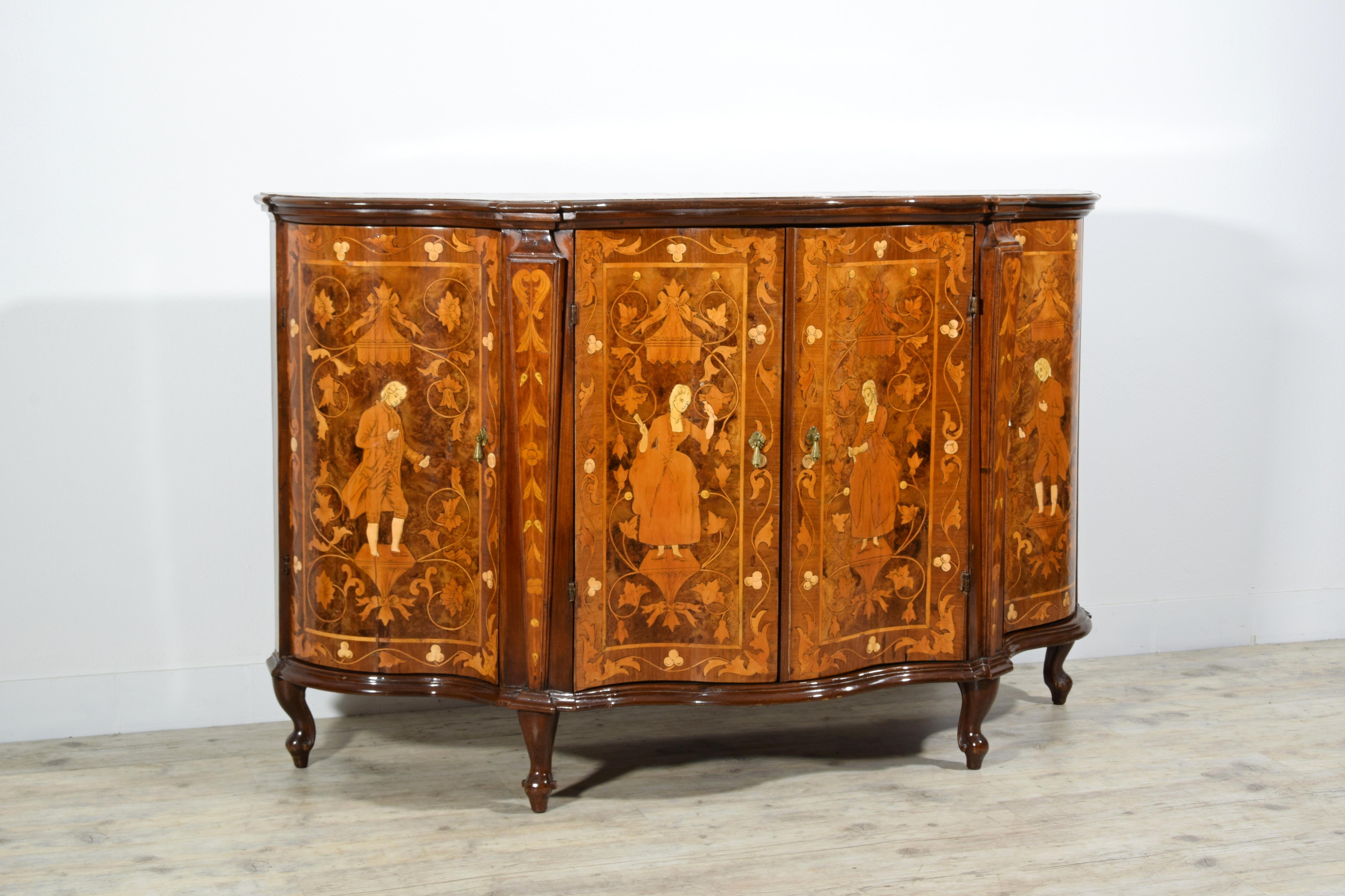 19th Century, Italian Rococo Style Inlay Wood Sideboard For Sale 2